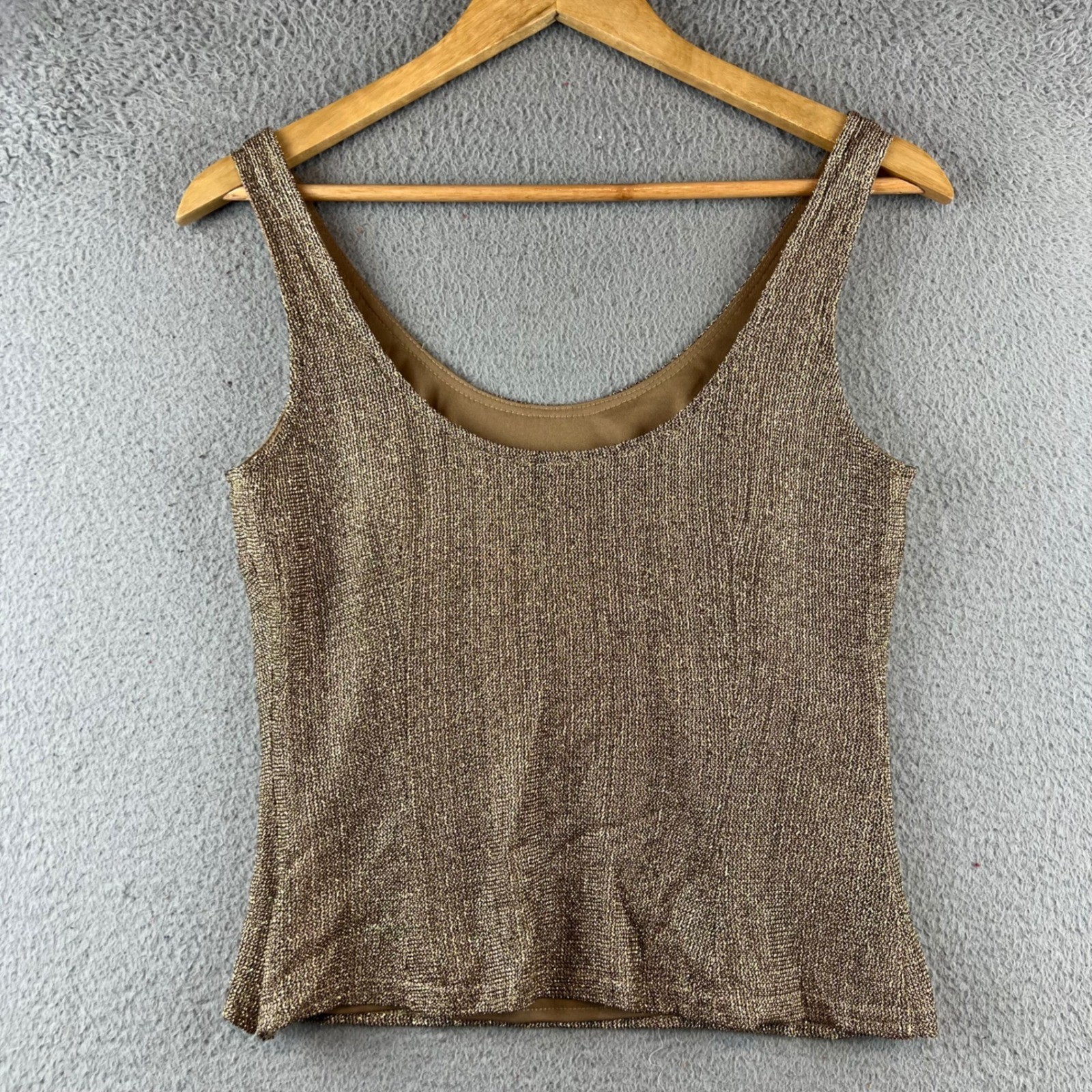 JS Collections Petite Gold Metallic Knit 2 Piece Set Rhinestone Shirt Tank 8