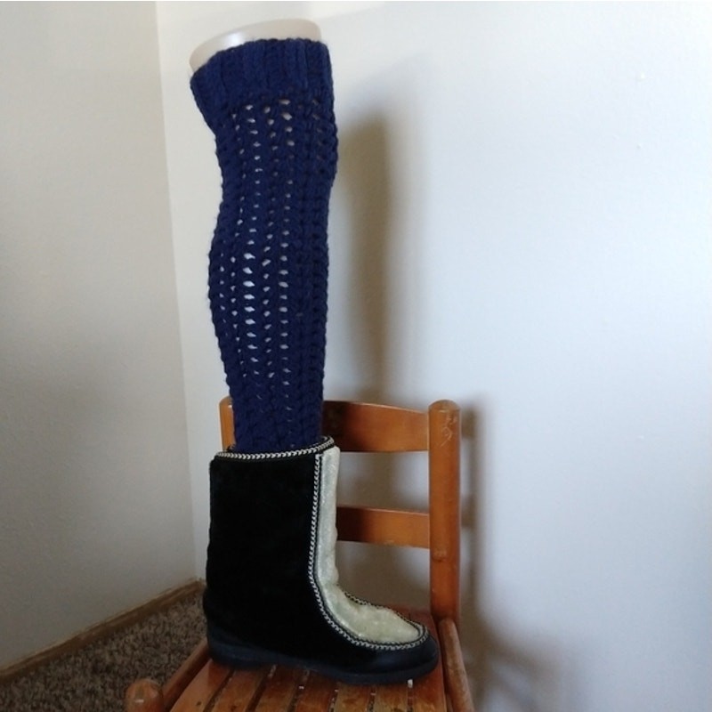 Navy Blue Leg Warmers OSFM crochet warm thick chunky over the knee dance premade