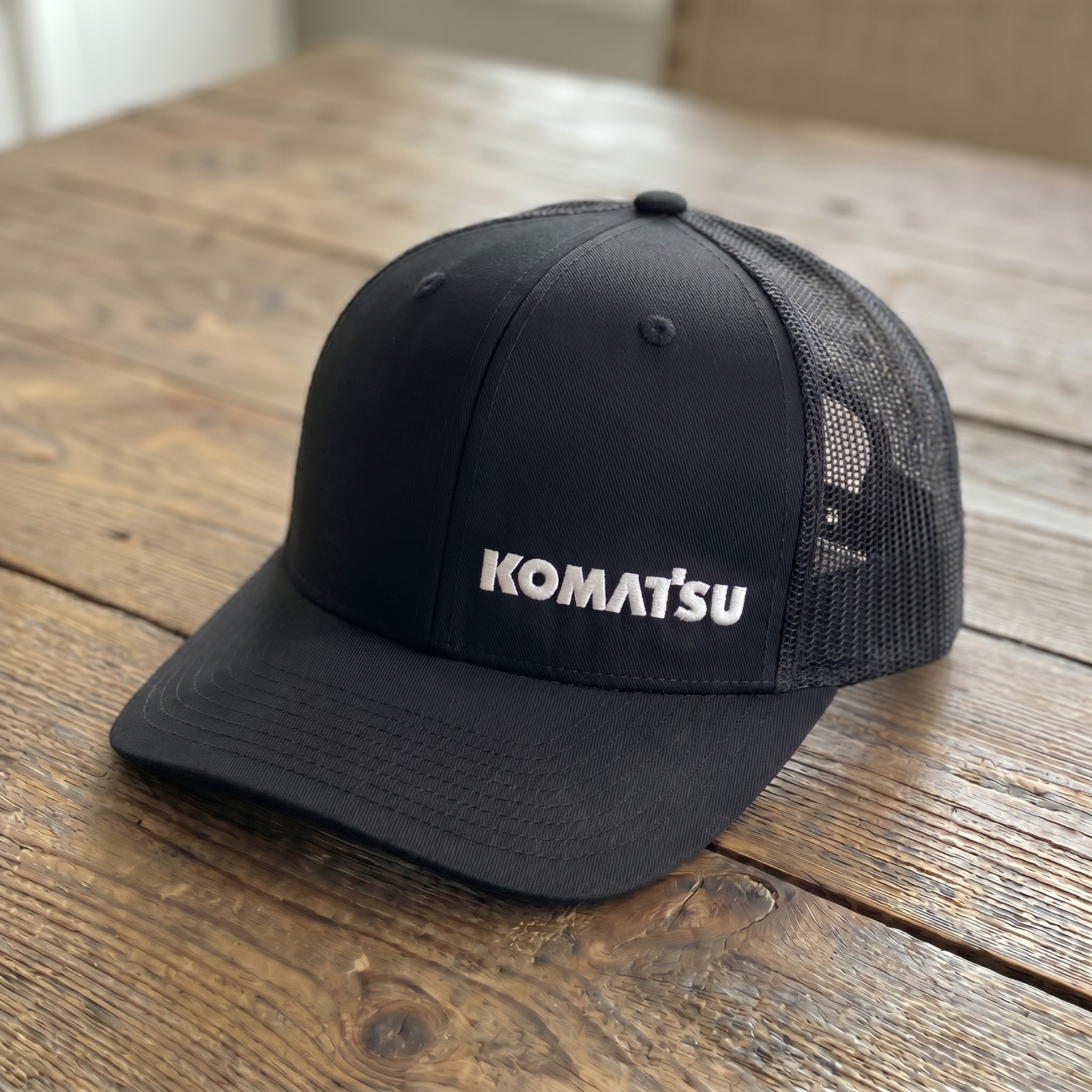 Komatsu Embroidered Trucker Hat Black Snapback Mesh Baseball Cap