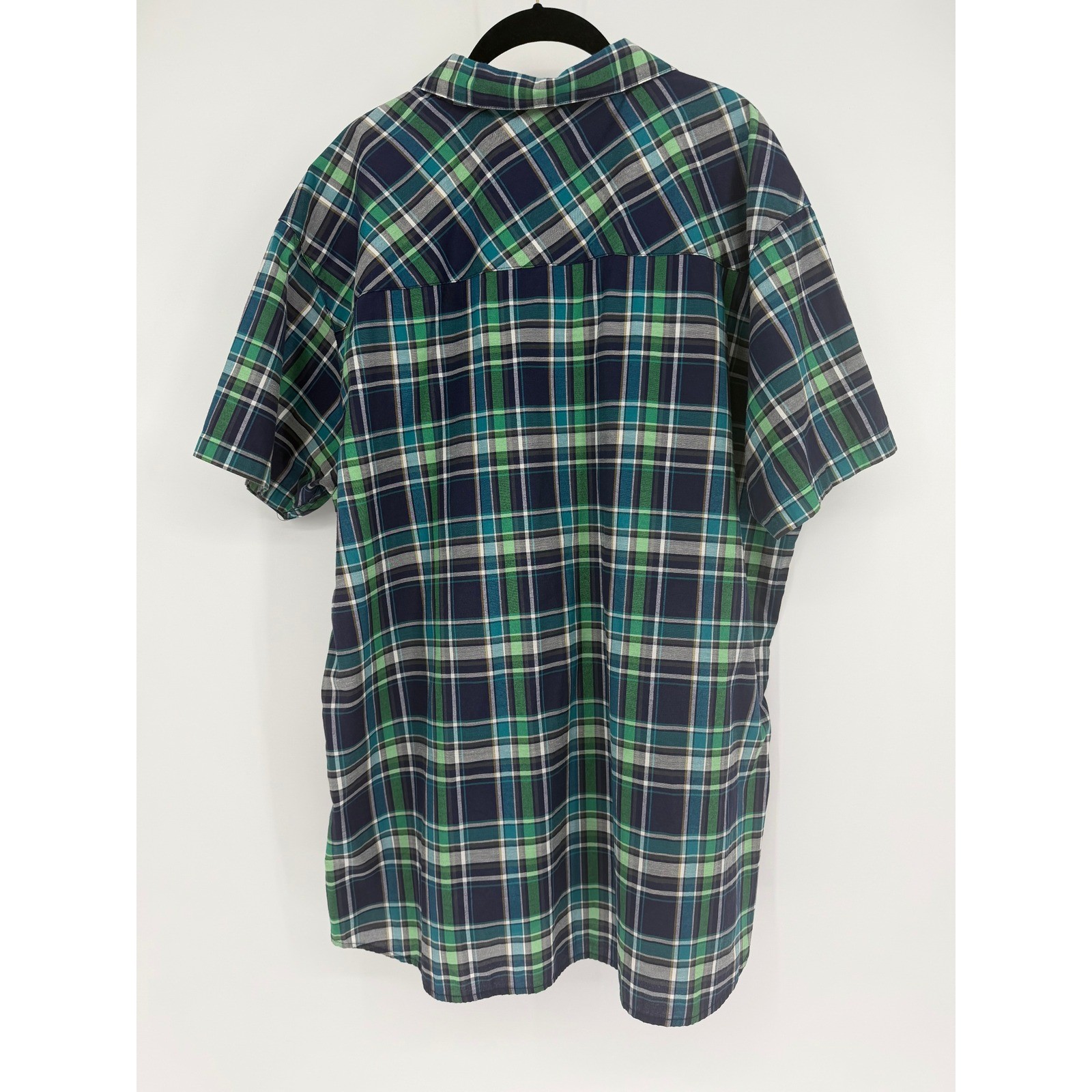 Rusty Mens XXL Short Sleeve Plaid Button Down Shirt Green Blue Surf J11104701