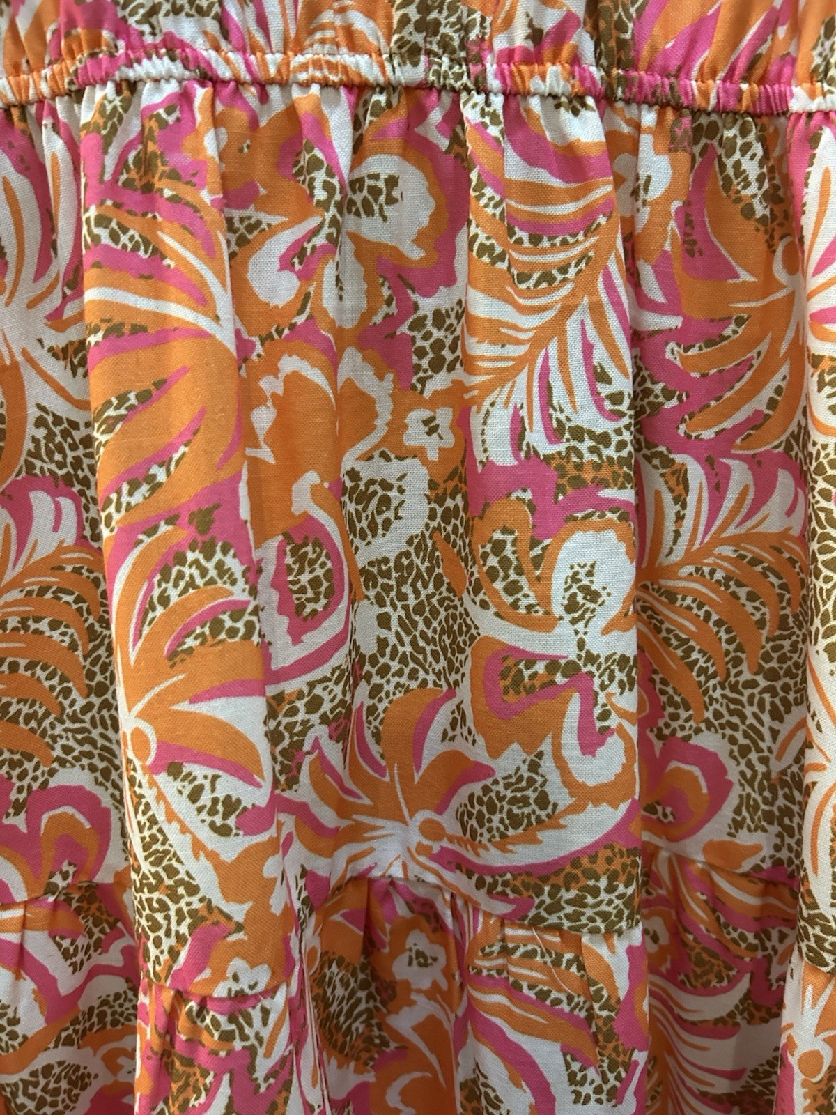 VOY Women’s L V-Neck Floral Ruffle Sleeve A-Line Knee Dress Pink Orange