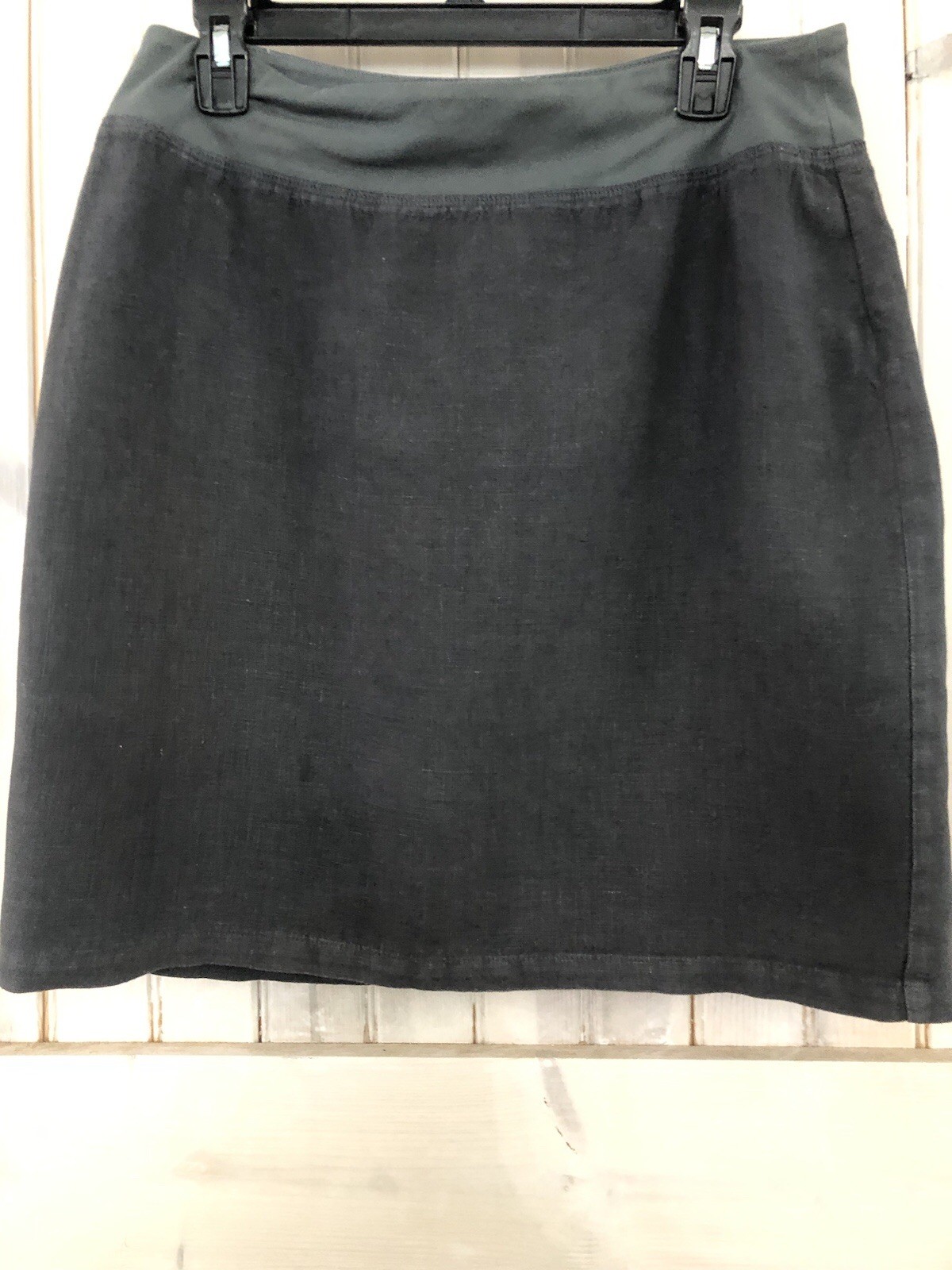 CUTLOOSE Medium Weight Linen Dark Charcoal Gray Knee Length Skirt SMALL