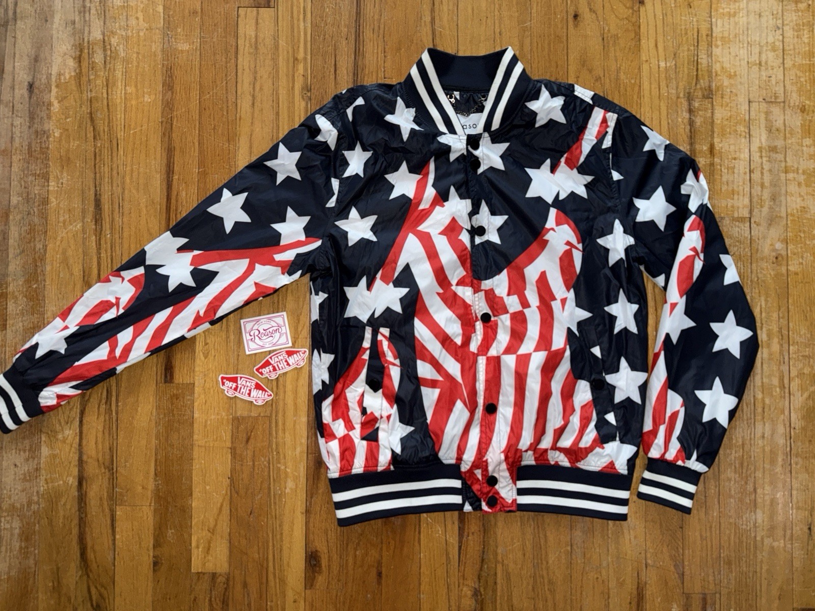 Reason Clothing USA America Jacket Athletic Nylon Track Shiny Patriotic Hype MED