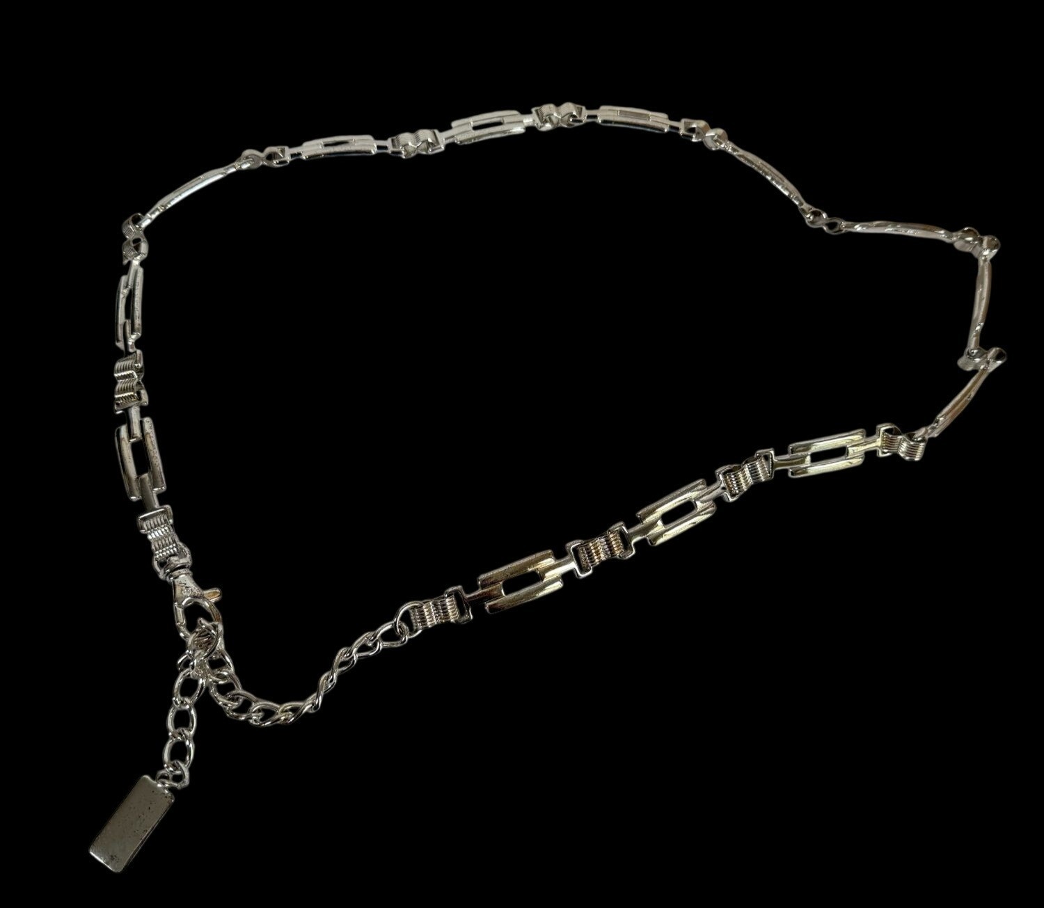 Vintage Silver-Tone Chain Link Belt Lobster Clasp Rectangle Geometric Y2K