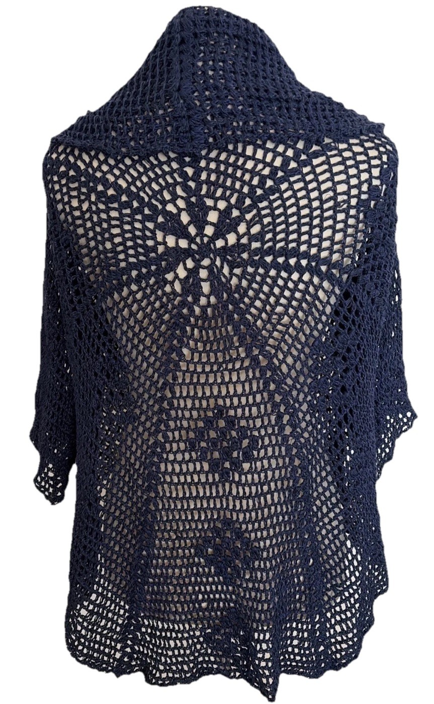Crochet Open Front Cardigan Handmade Knit Granny Cottagecore Cabincore Blue