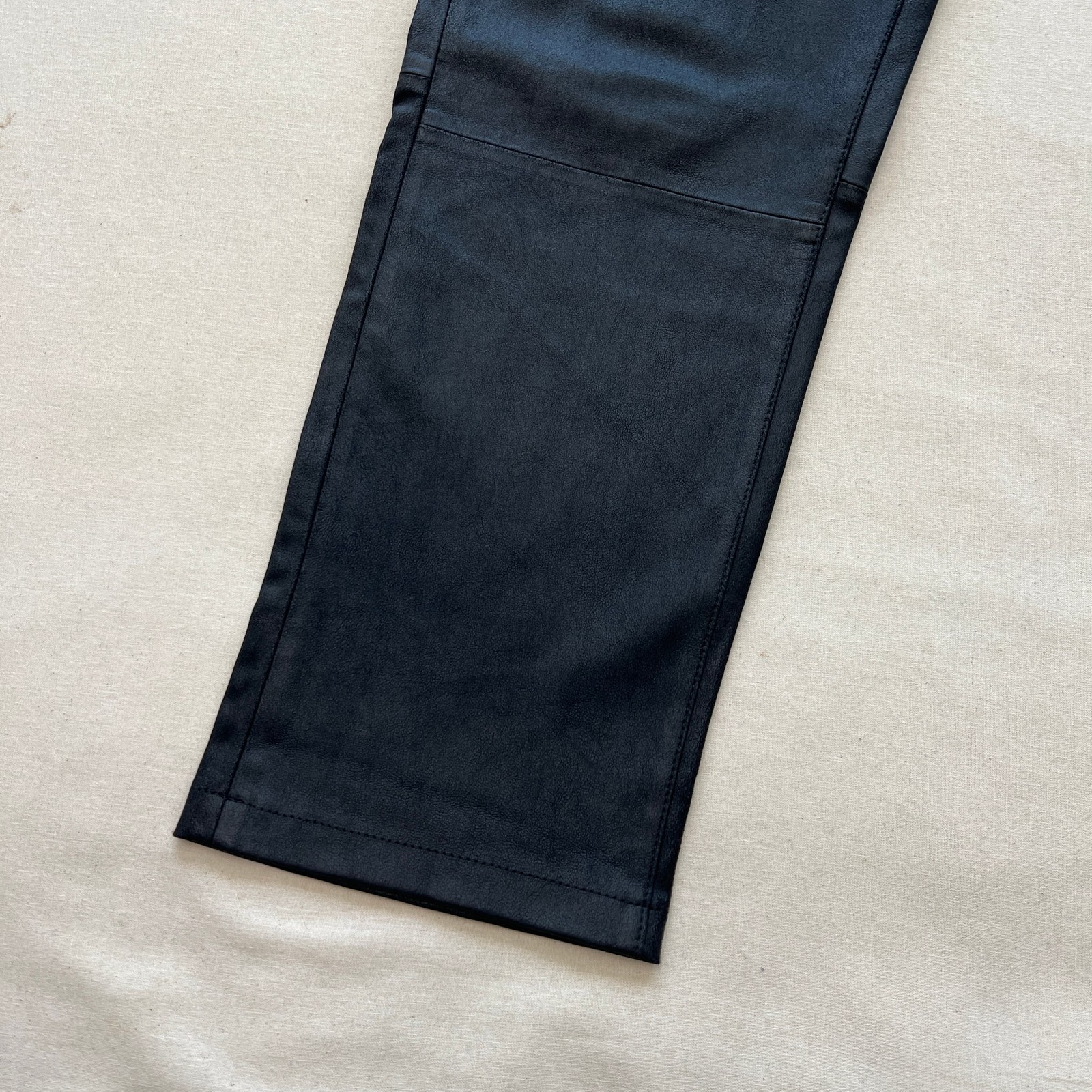 MIKUTA Womens 100% Sheep Stretch Leather Pants Size 26 Black Straight Leg