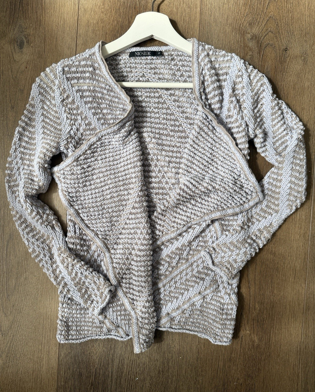 NIC+ZOE Women’s Open Front Geometric Knit Cardigan Sweater Long Sleeve XS