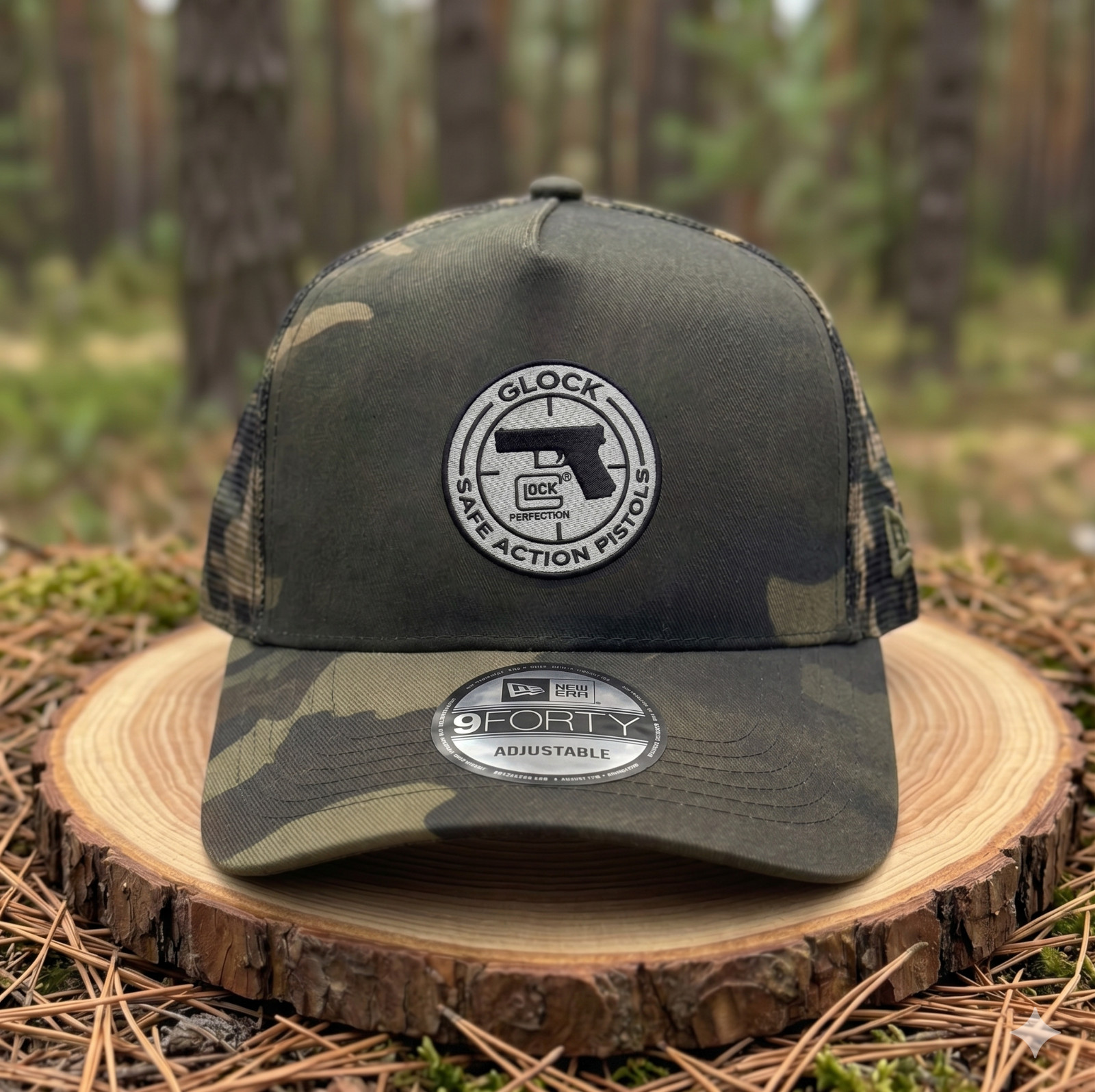 Glock Safe Action Pistols Camo Trucker Hat Flat Embroidered Mesh Back Cap
