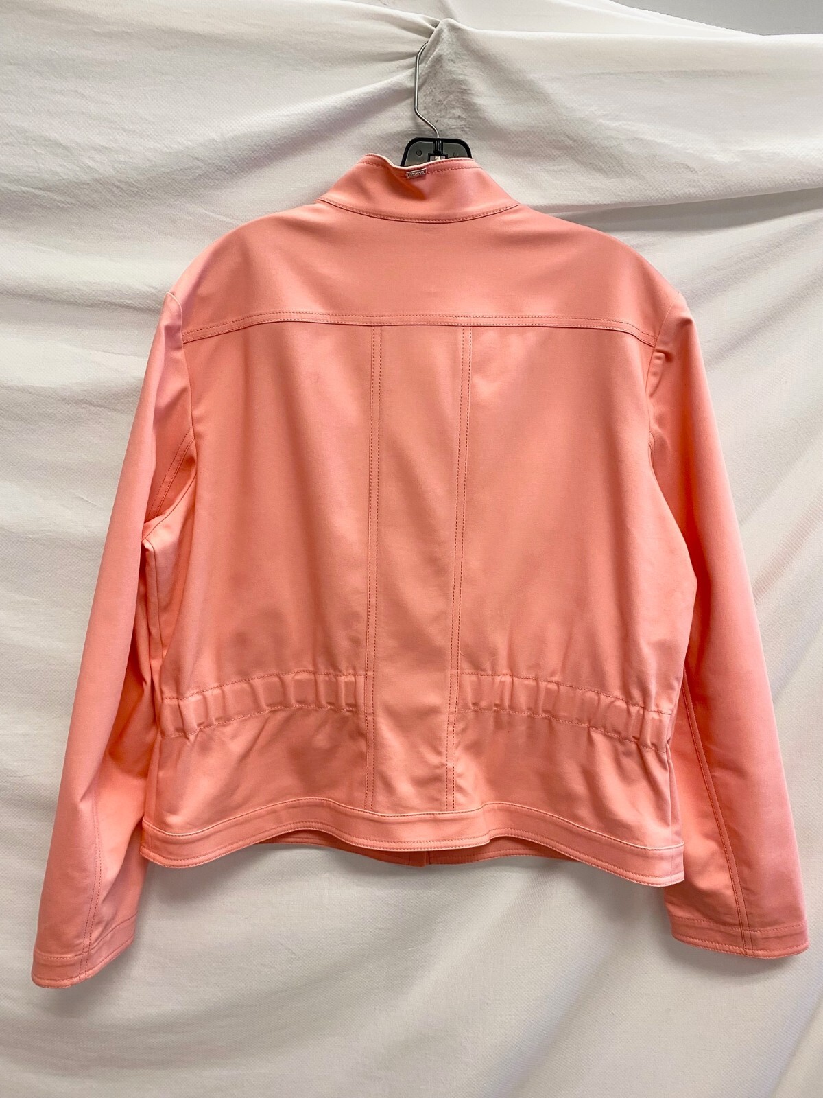ST. JOHN Sport Pink High Neck Zip Front Multi Pockets Moto Biker Jacket 16 XL 💗