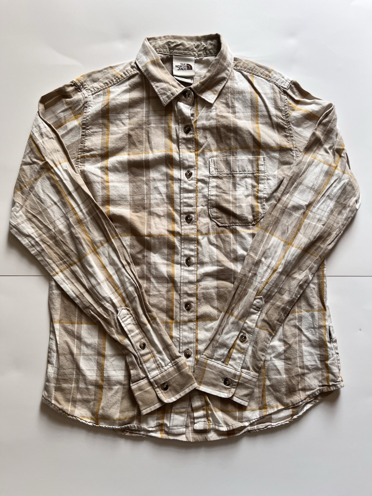 The North Face Women’s M Beige Plaid Flannel Button Up Long Sleeve