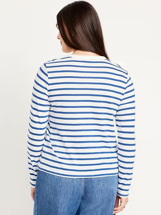 NWT Old Navy EveryWear Long-Sleeve T-Shirt Tee Shirt Blue Stripe Women M L