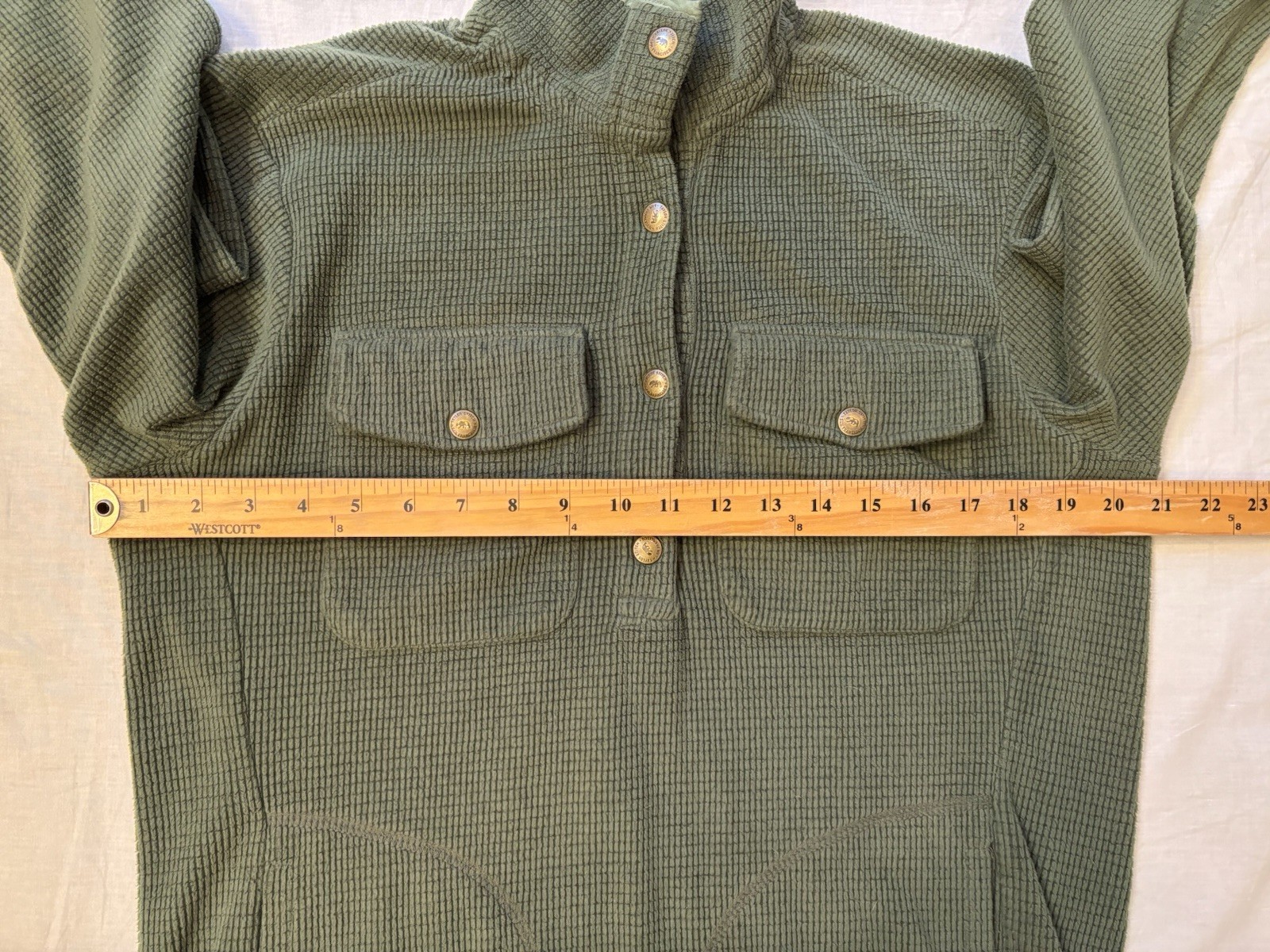Taylor Stitch The Pack Shirt Snap Pullover Mens Size 40 Olive Green Waffle Weave