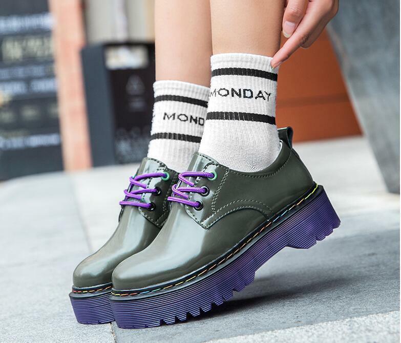 Women’s Round Toe Platform Creeper Lace Up Low Heel Casual Shoes Thick Sole New