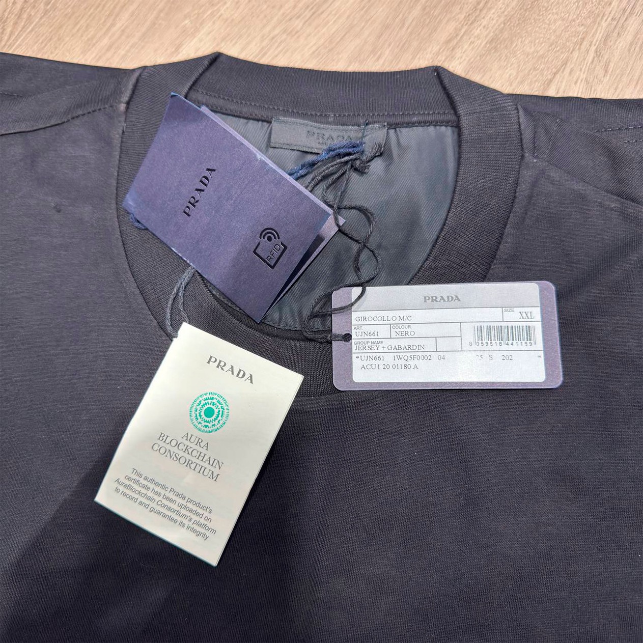 PRADA Cotton T-Shirt with Pocket Black Color Short sleeves Size 2XL