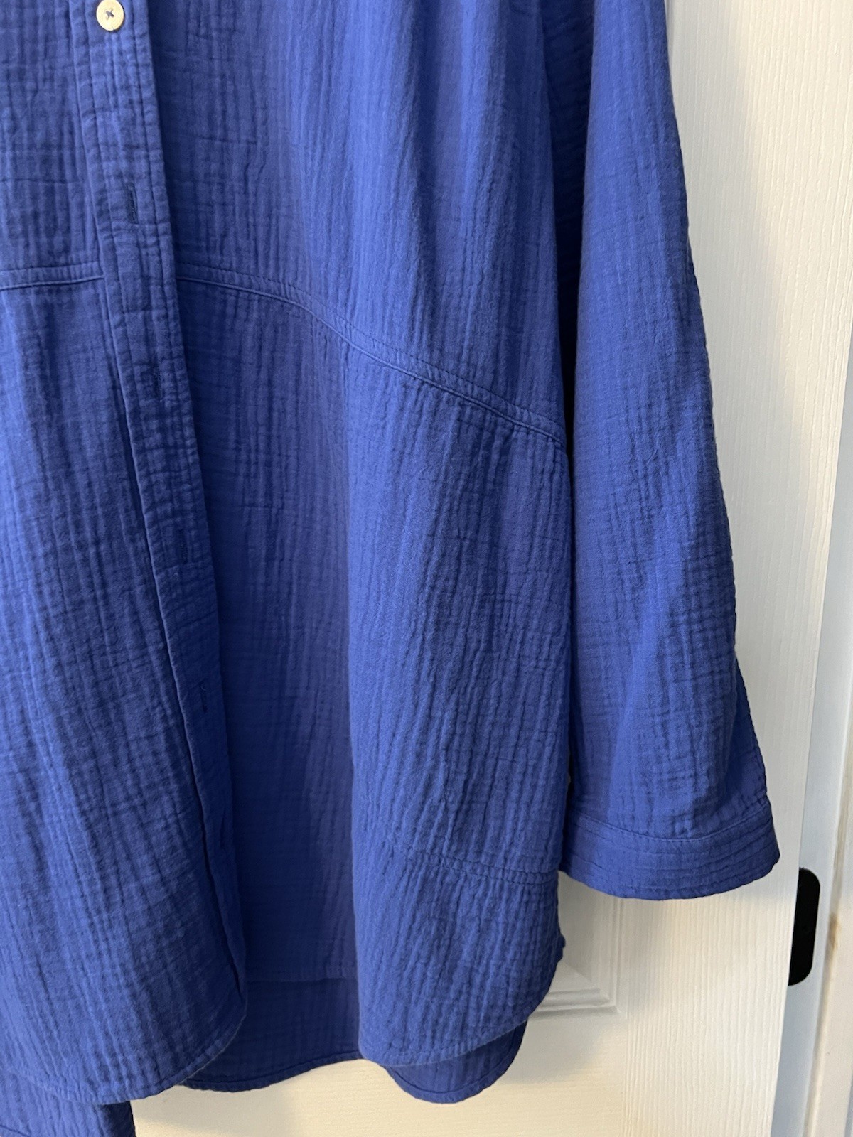 Soft Surroundings Santorini Gauze Tunic Royal Blue Button Up Cotton Shirt XL