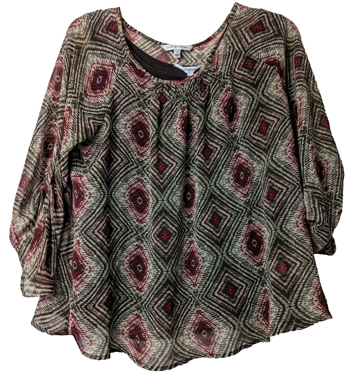 Croft and Barrow Blouse Womens Large Brown Light Weight With Brown Camisole B2