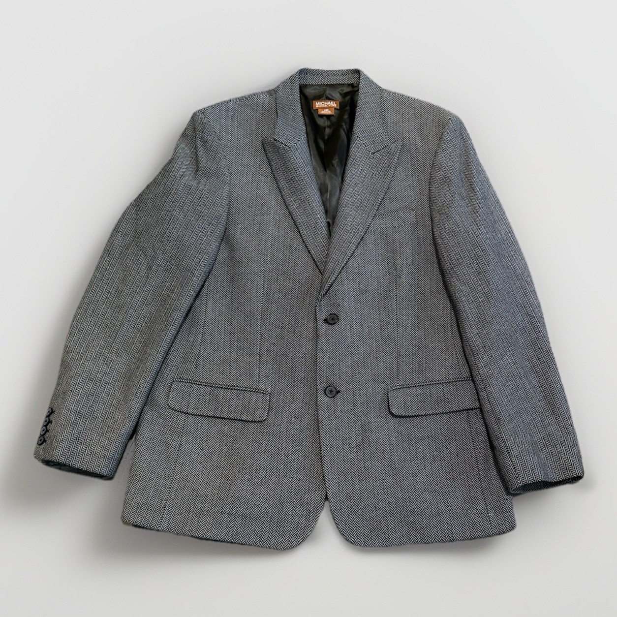 Michael Kors Men’s Blazer 44R Gray Herringbone Suit Jacket Tailored Fit 2 Button