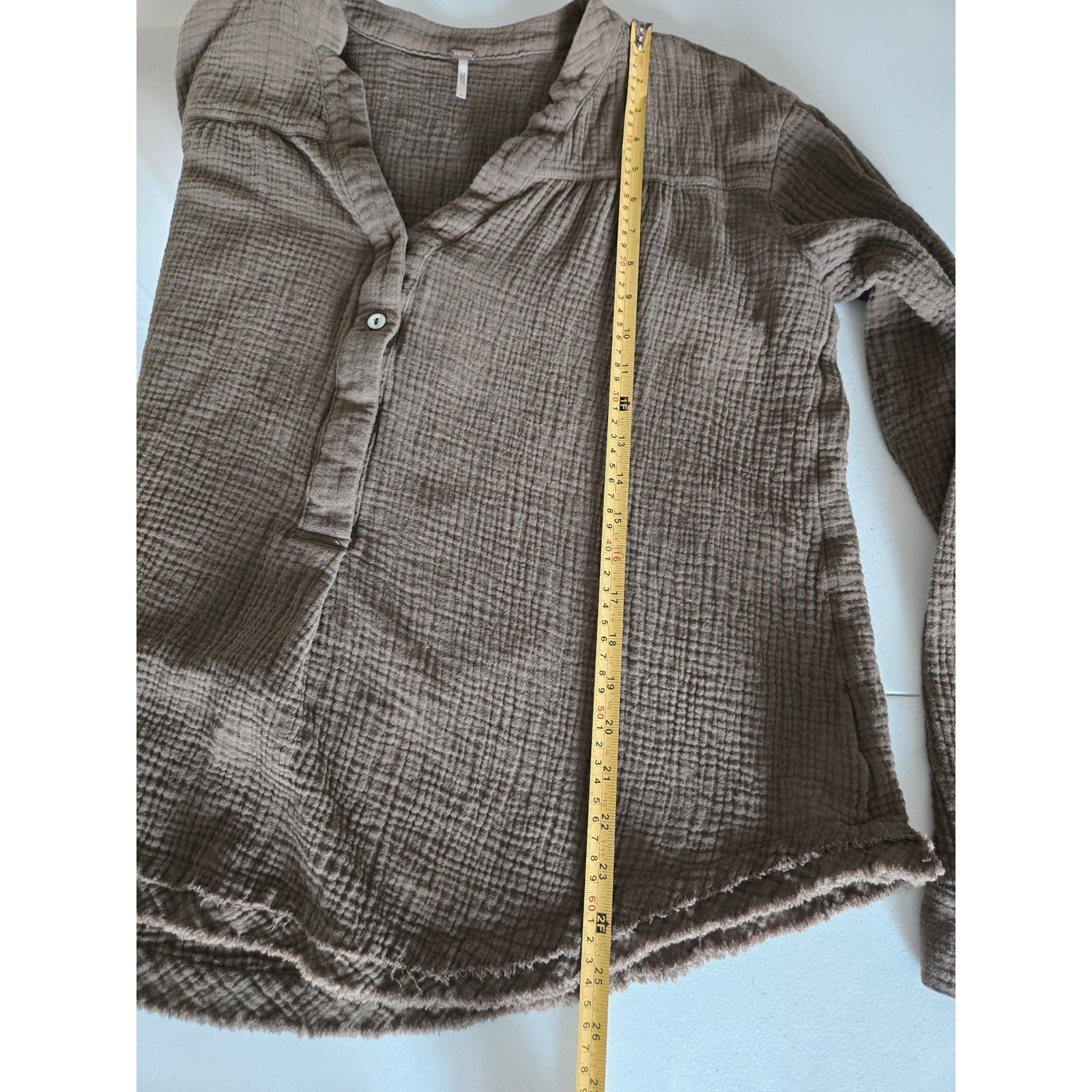 Free People Changing Horizons Crinkle Gauze Top Henley Boho Large