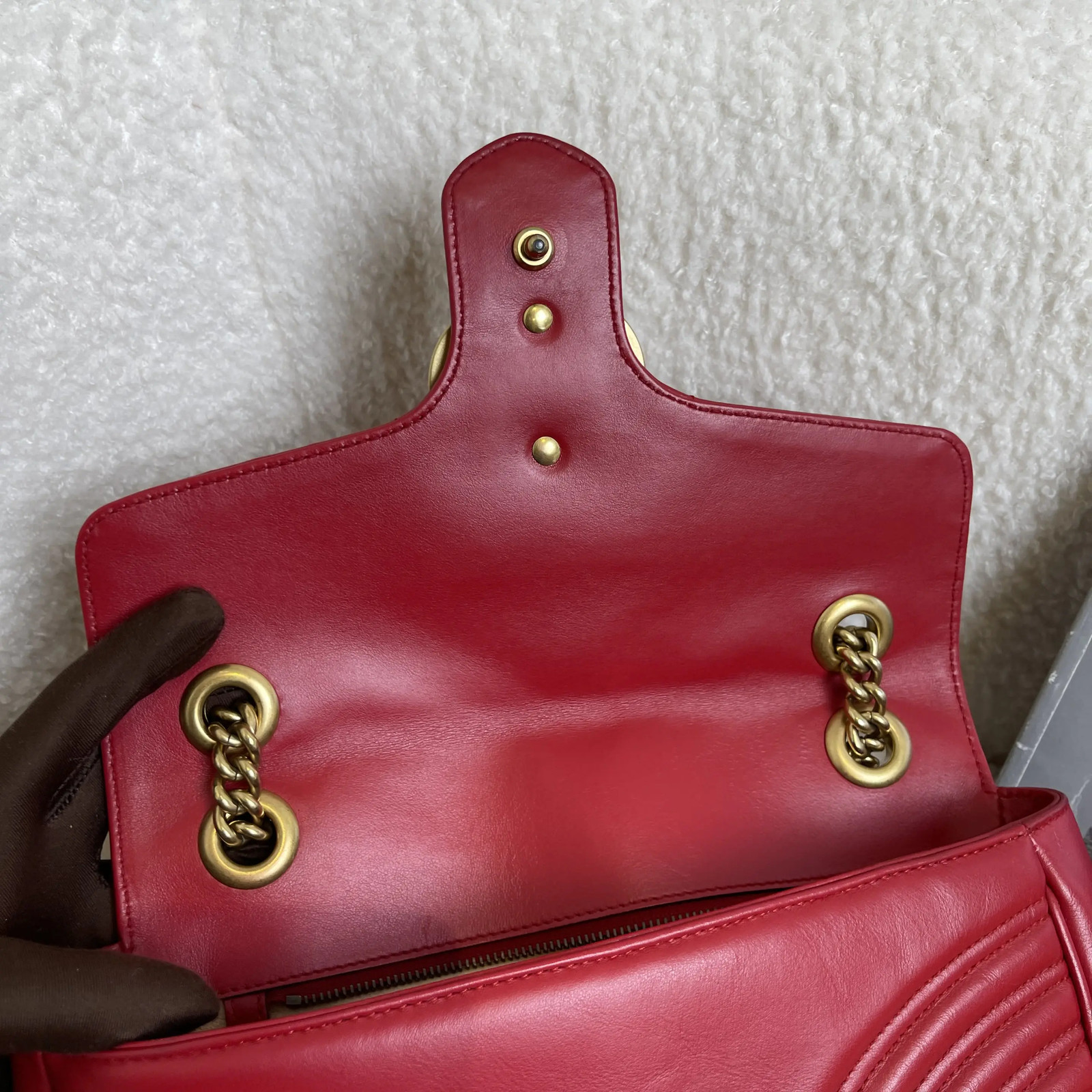 Gucci GG Marmont Red Leather Shoulder Bag Gold Hardware