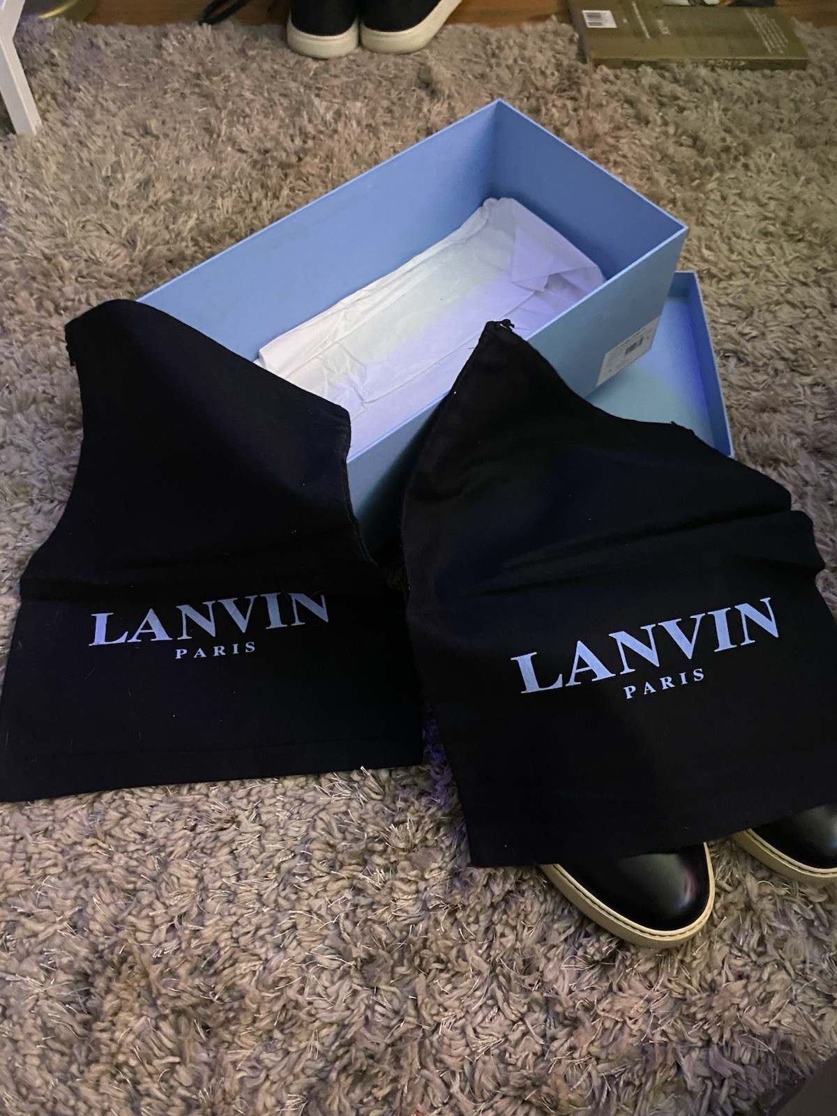 LANVIN Mens DBB1 Navy Embossed Leather Lace Up Sneakers Size UK 10 US 11