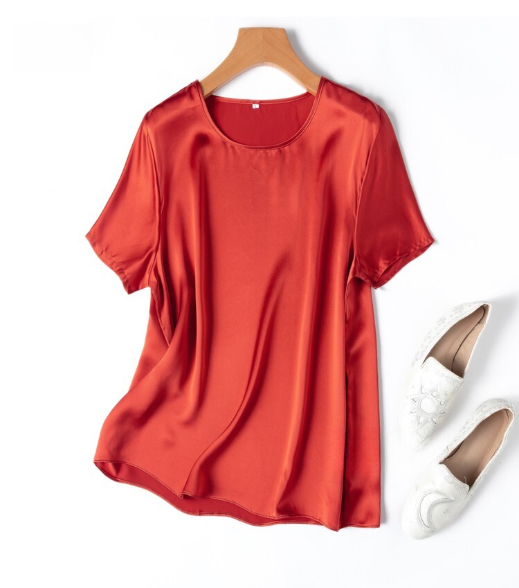 100% Mulberry Silk Soild Colors Short Sleeve Women T-Shirt Shirt Top MM4270