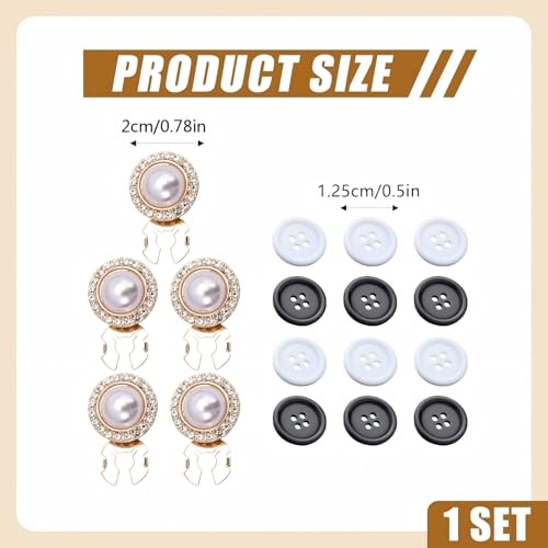 20MM Rhinestone Button Covers – 5 Sets for Blouses & Tuxedos, 12 Extra Pearl