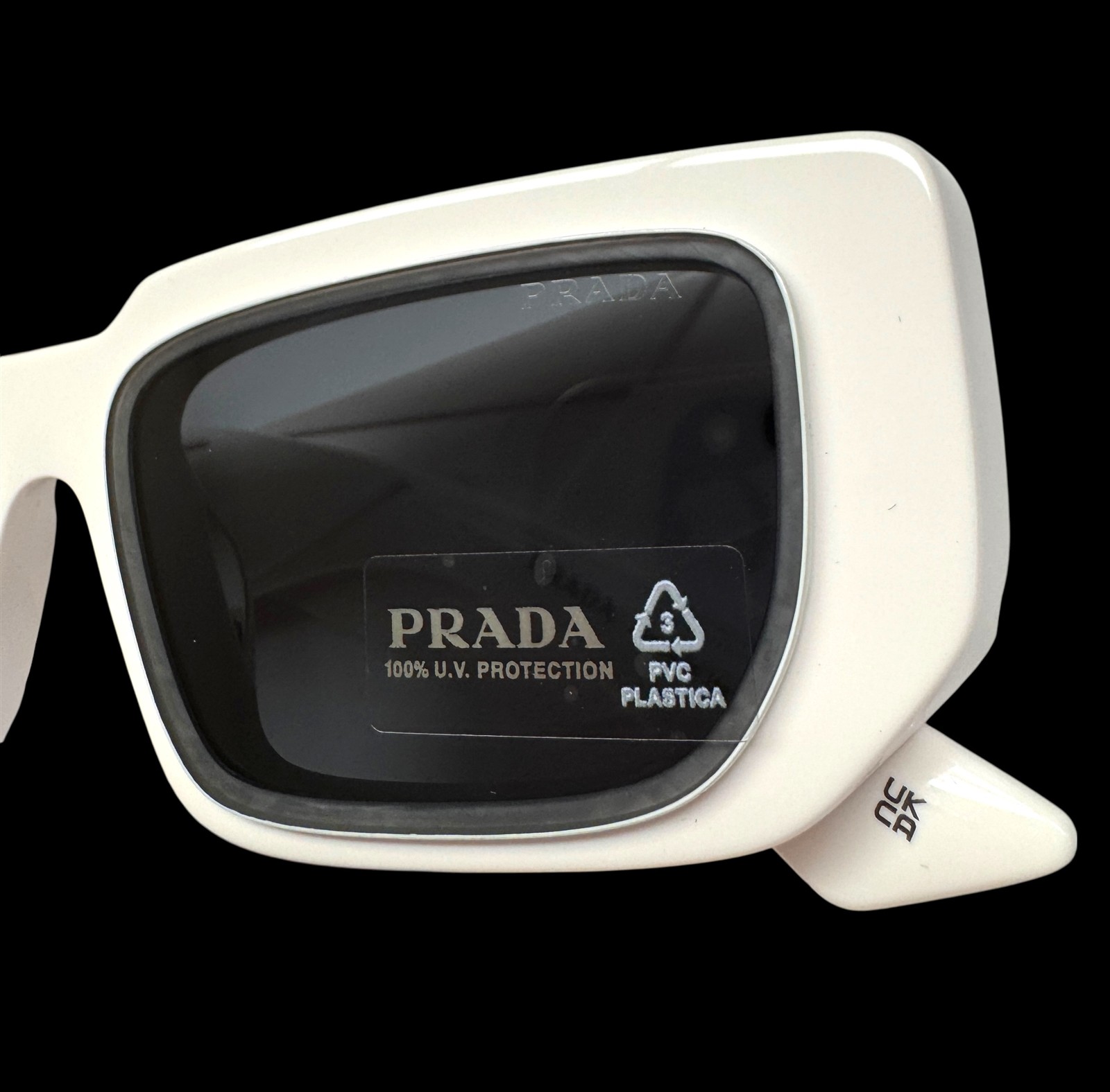 Prada Sunglasses Polished White Silver Logo SPR 11Z 461-5S0 with Case