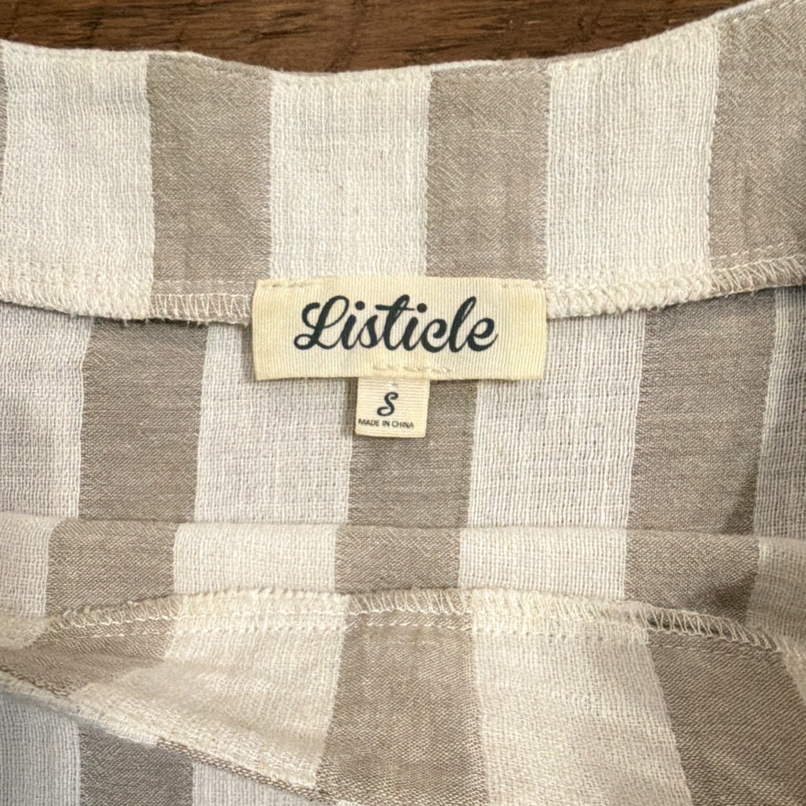 Listicle Women’s White/Beige Striped Scoop Neck Bell Sleeve Pullover Blouse S