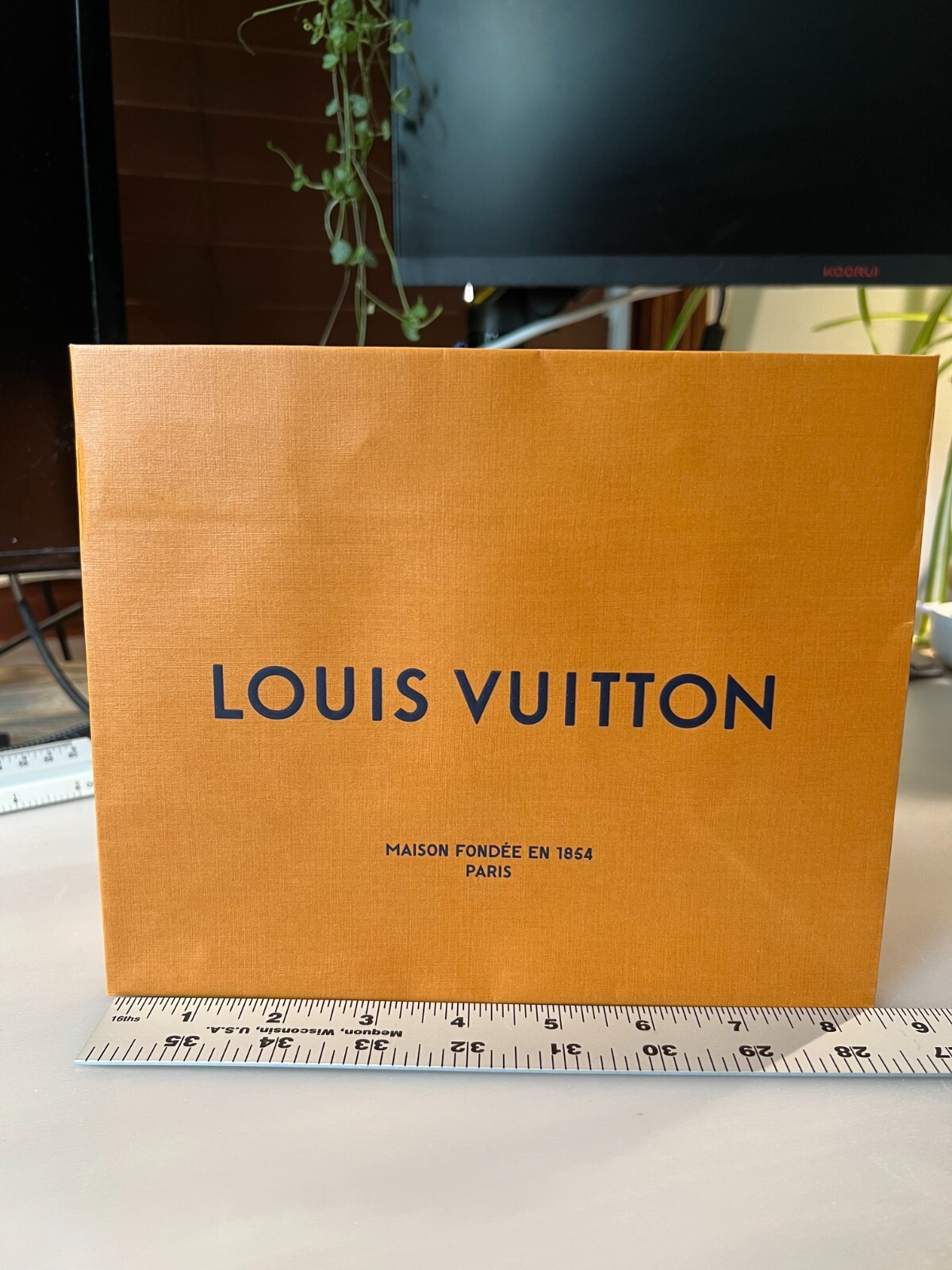 Louis Vuitton Paper Shopping Bag, Orange w/Blue Fabric Handles, choose a size