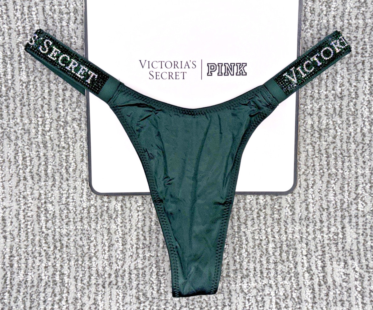 Victoria’s Secret Very Sexy NWT Medium Green Spellout Shine Strap Thong Panty