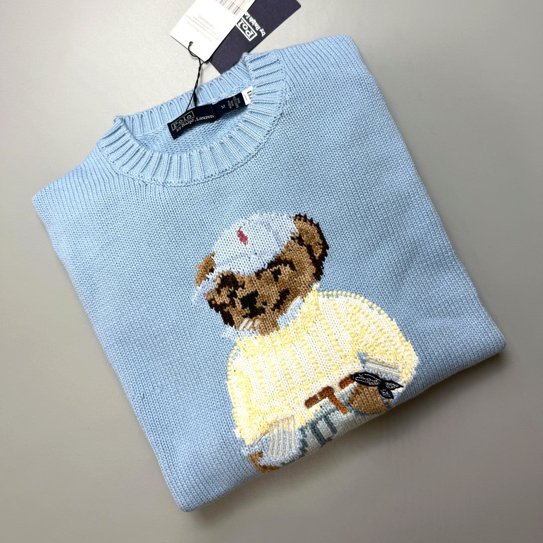 POLO RALPH LAUREN Light Blue Polo Bear Crewneck Pullover Women’s Size S – NWT