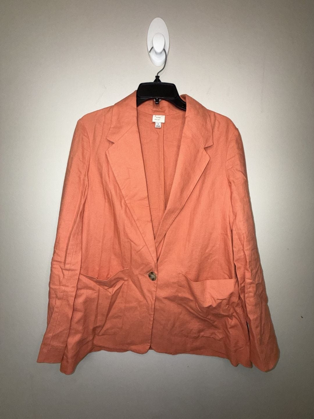 A New Day Linen Blend One Button Blazer in Coral
