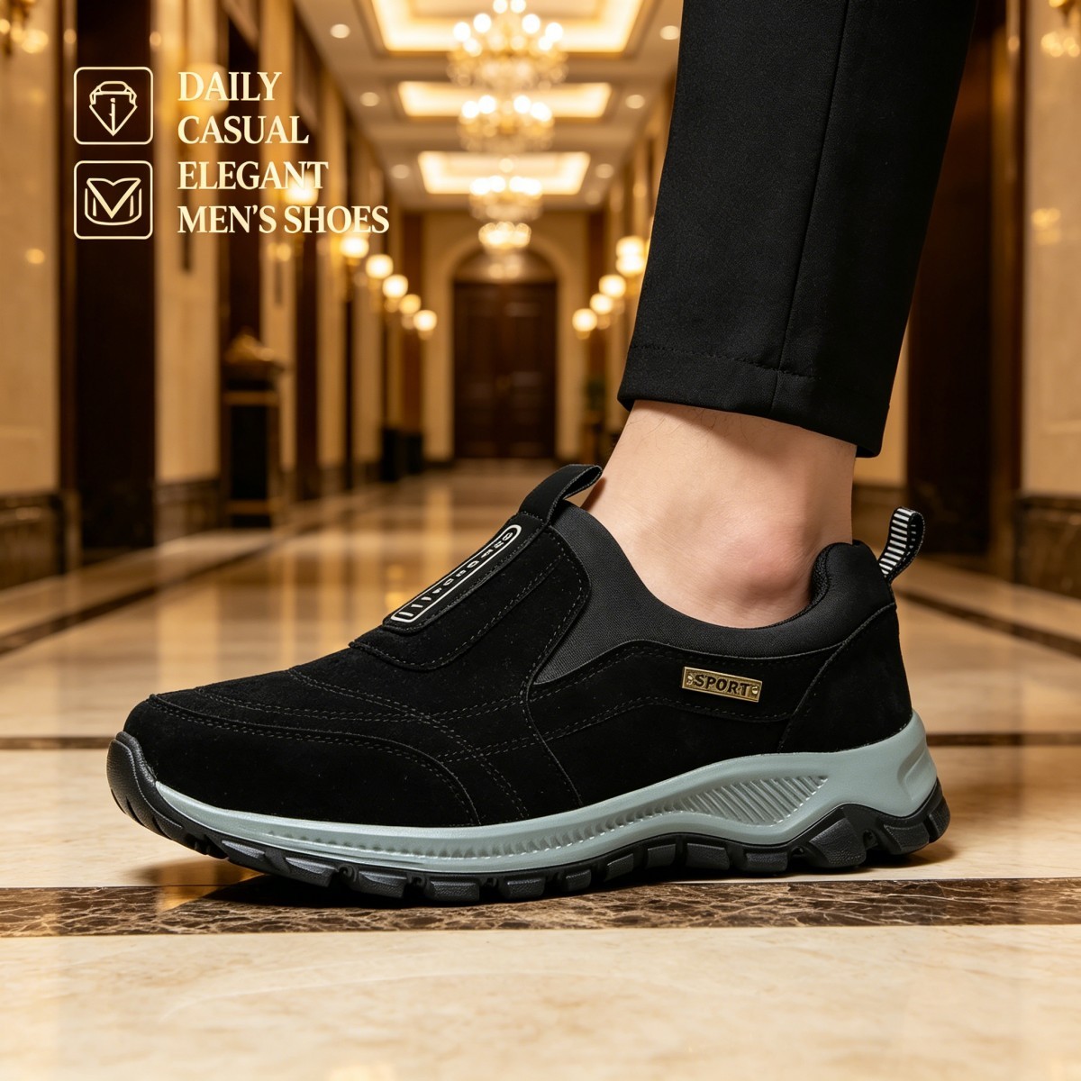 Men Outdoor Sports Sneakers, Slip On Loafers for Daily Walking Casual Wear