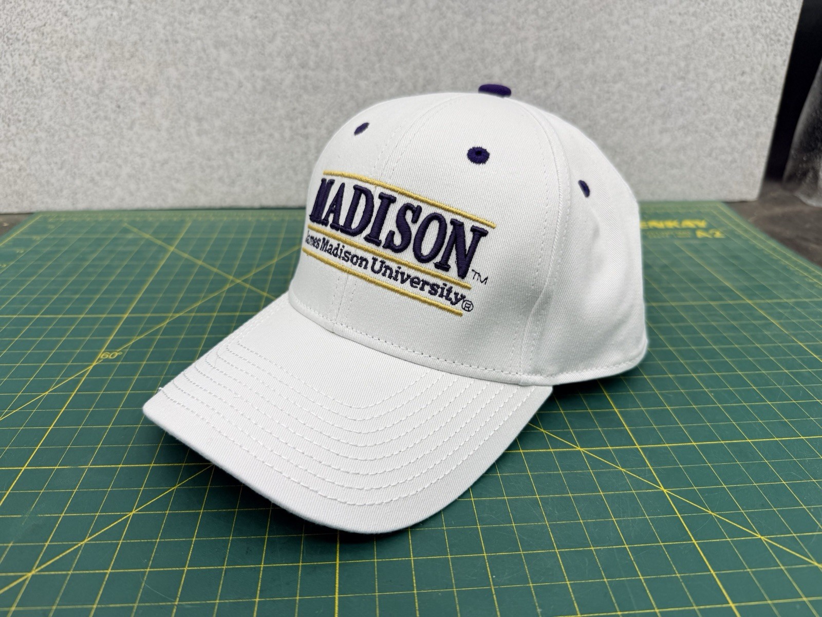 JMU James Madison University Split Bar Logo White SnapBack Hat Cap – by The Game