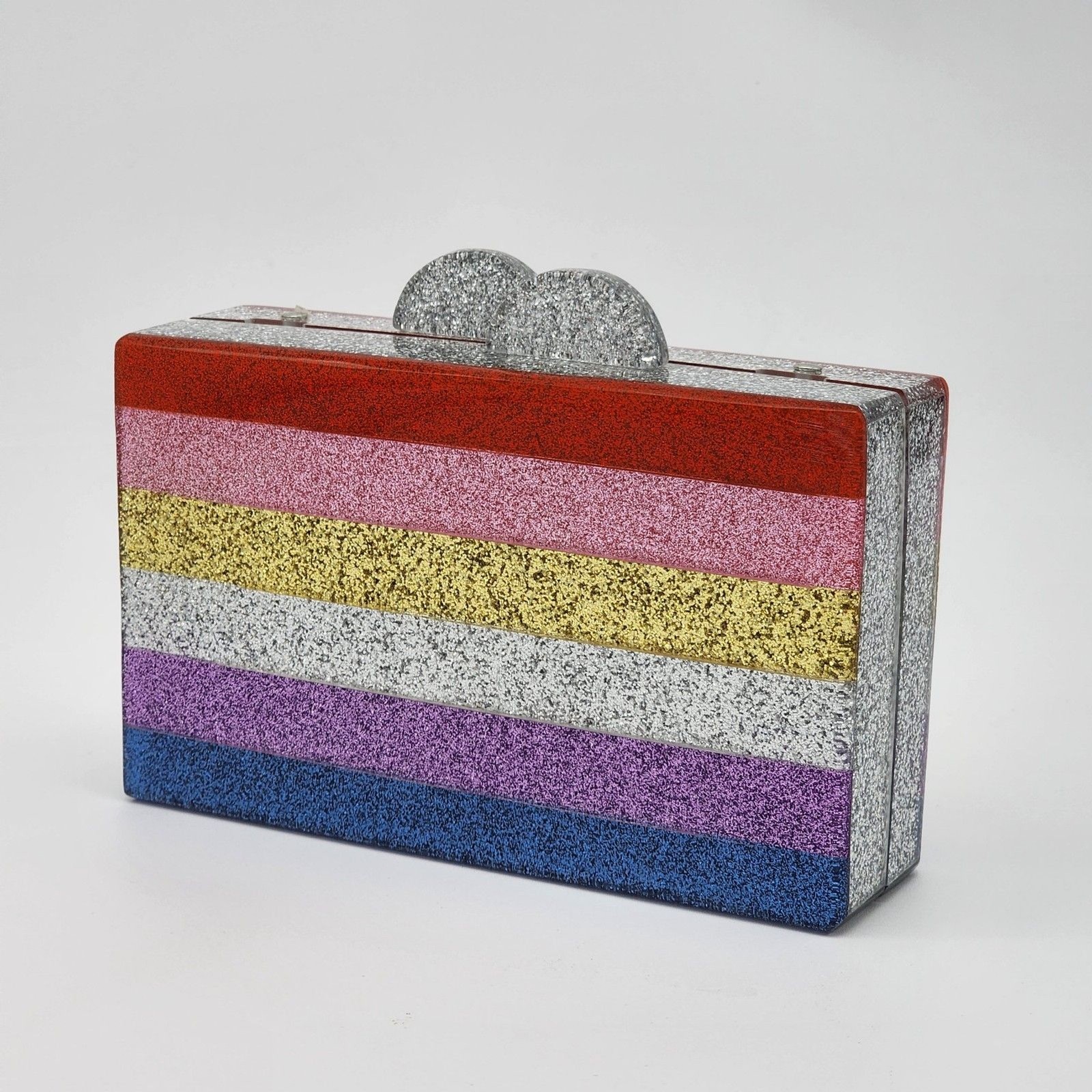 Elizabeth Sutton Collection Acrylic Glitter Rainbow Chain Crossbody Bag Clutch