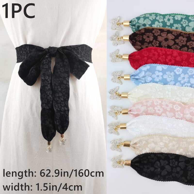 Lady Floral Ribbon Sash Waist Belts Strap Waistband Dress Shirt Decor Belts Soft