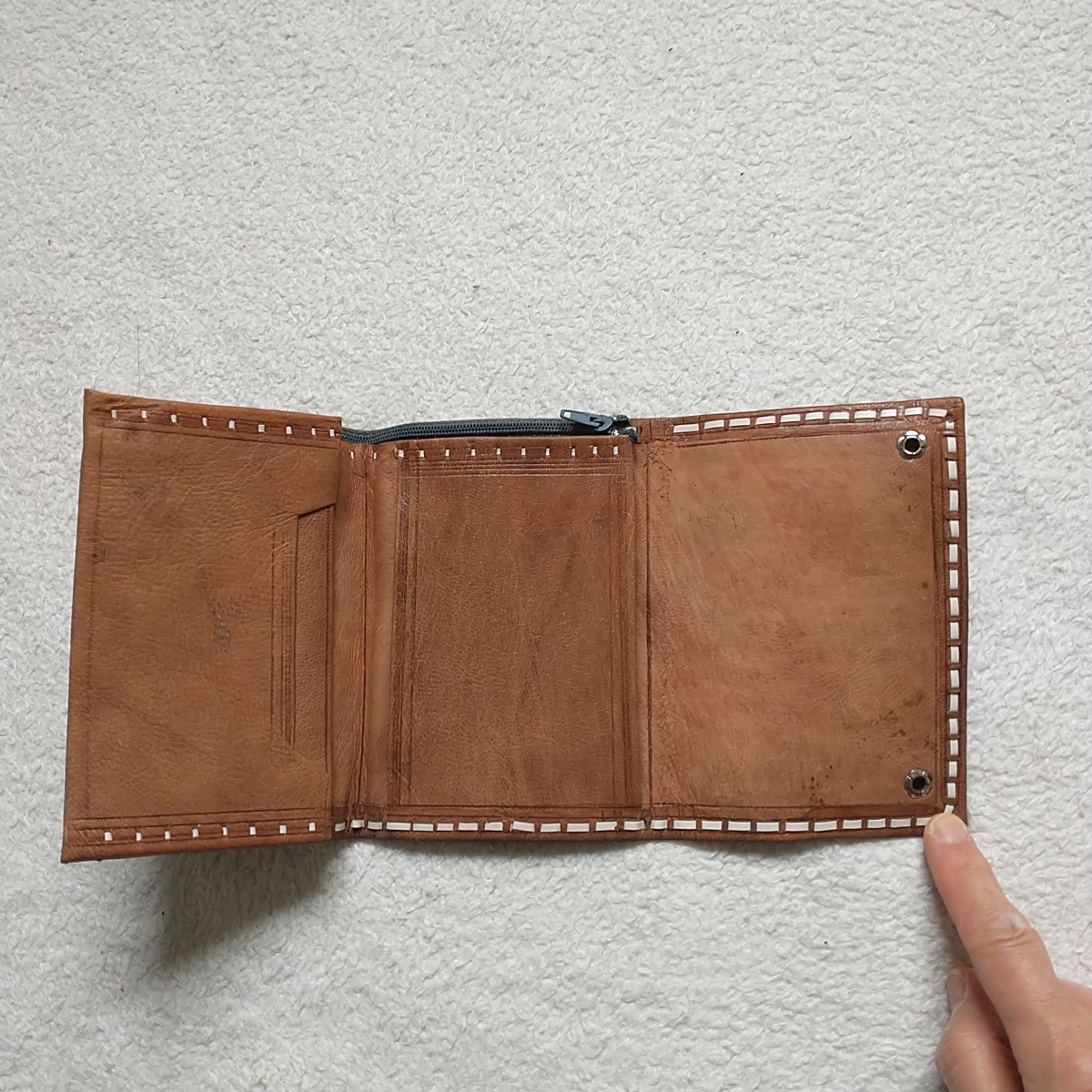New Artisan Made in Morocco Leather Clutch Bag Wallet Brown Snap Button Ethnic