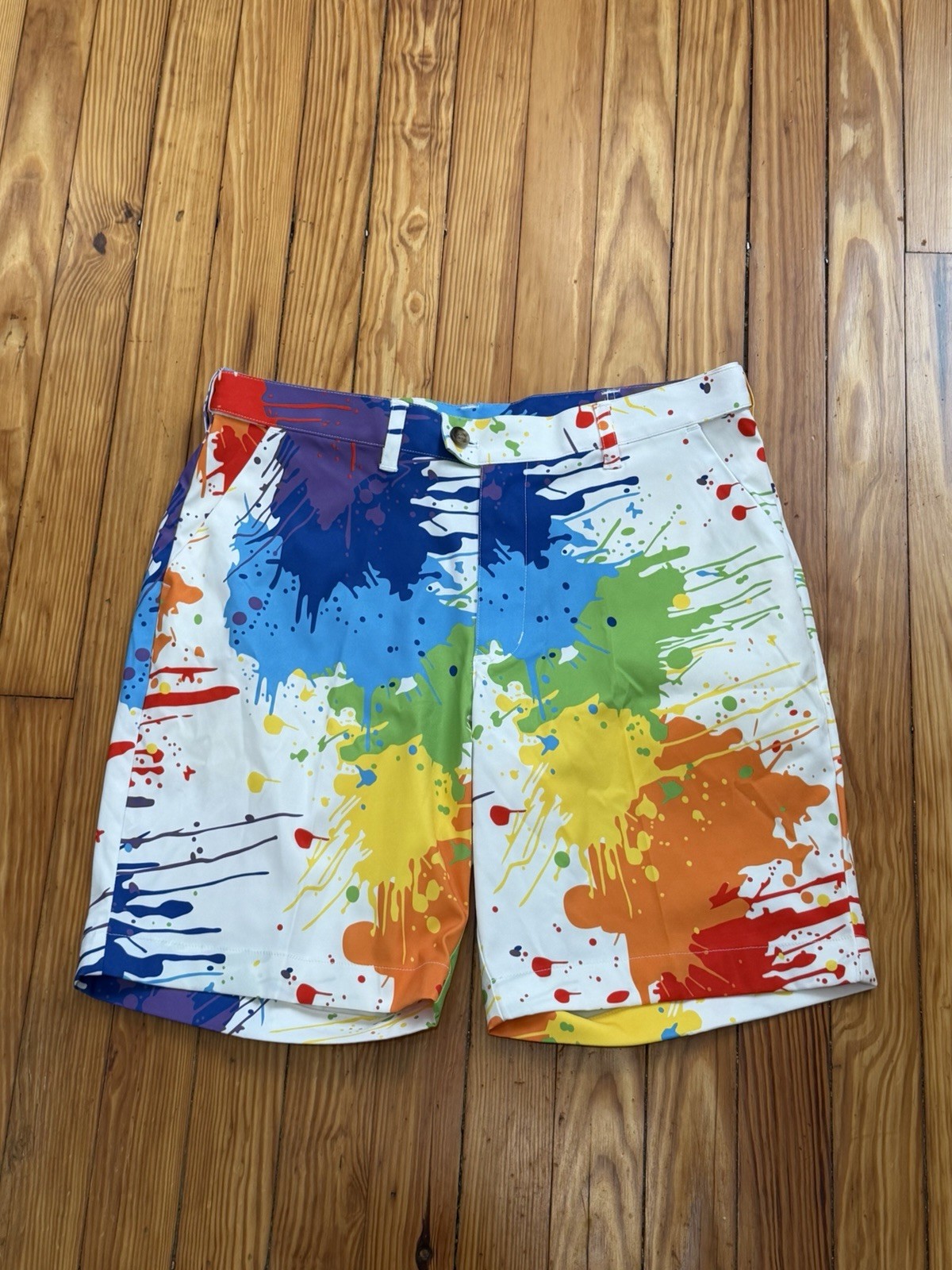Loudmouth John Daly Bermuda Golf Shorts Men’s 34 Drop Cloth Paint Splatter
