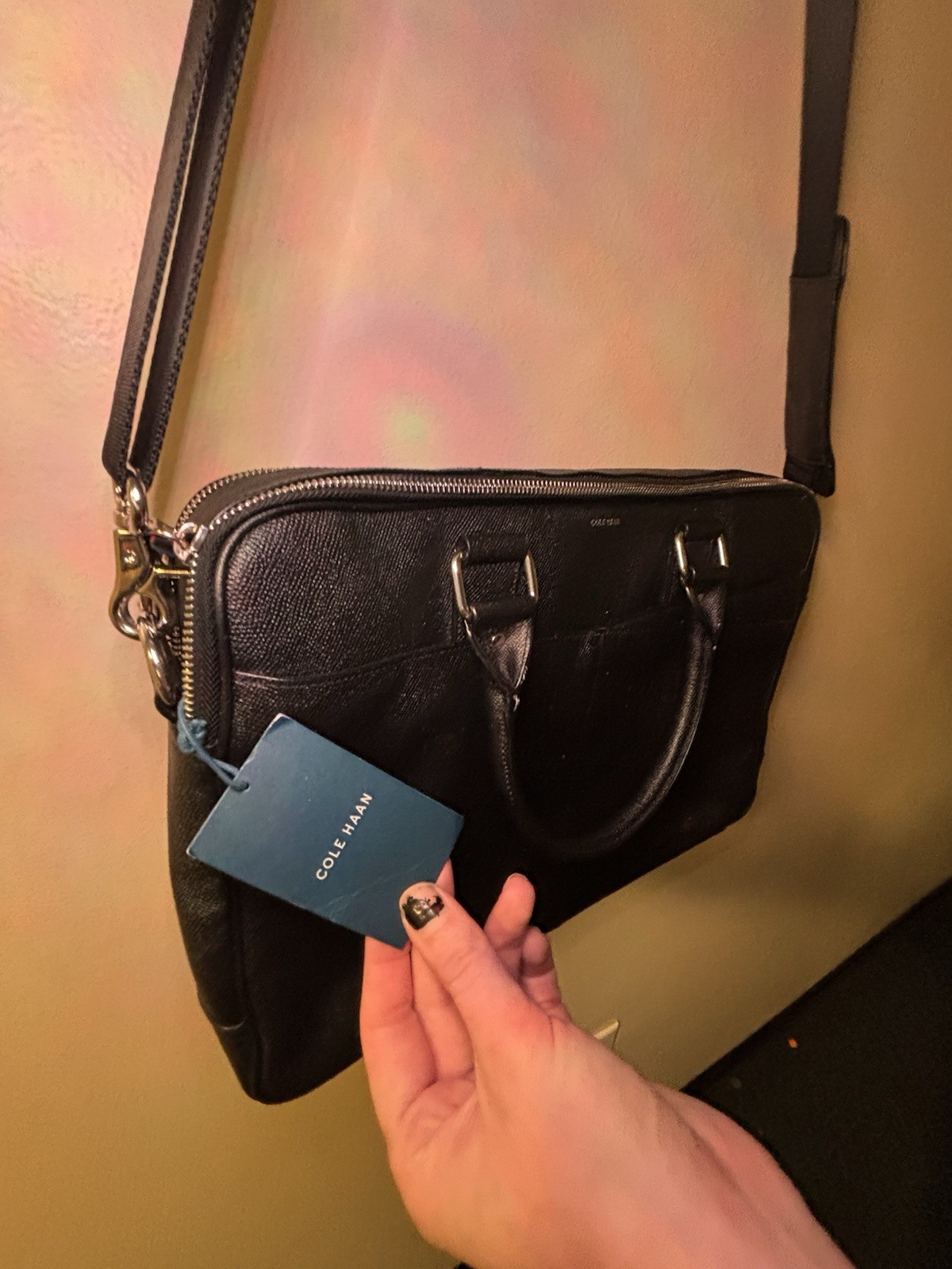 Cole Haan Black Zip Briefcase/Document Case Adjustable Crossbody Strap