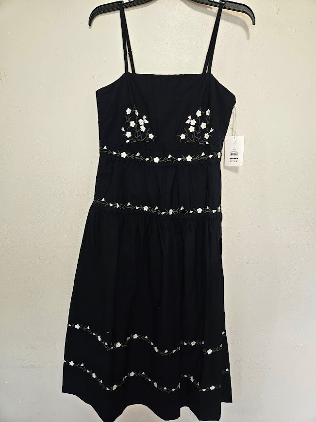 Free Assembly Cotton Midi Dress Navy Blue Floral Embroidered Size L