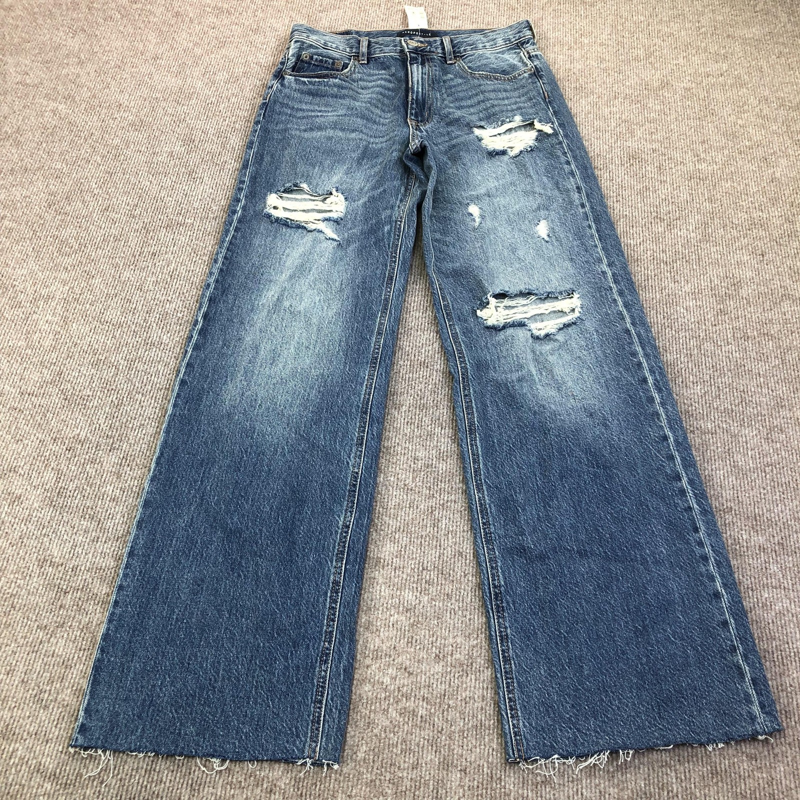 Aéropostale High Rise Wide Leg Jeans Womens 2R Blue Wash Distressed Denim 28×30