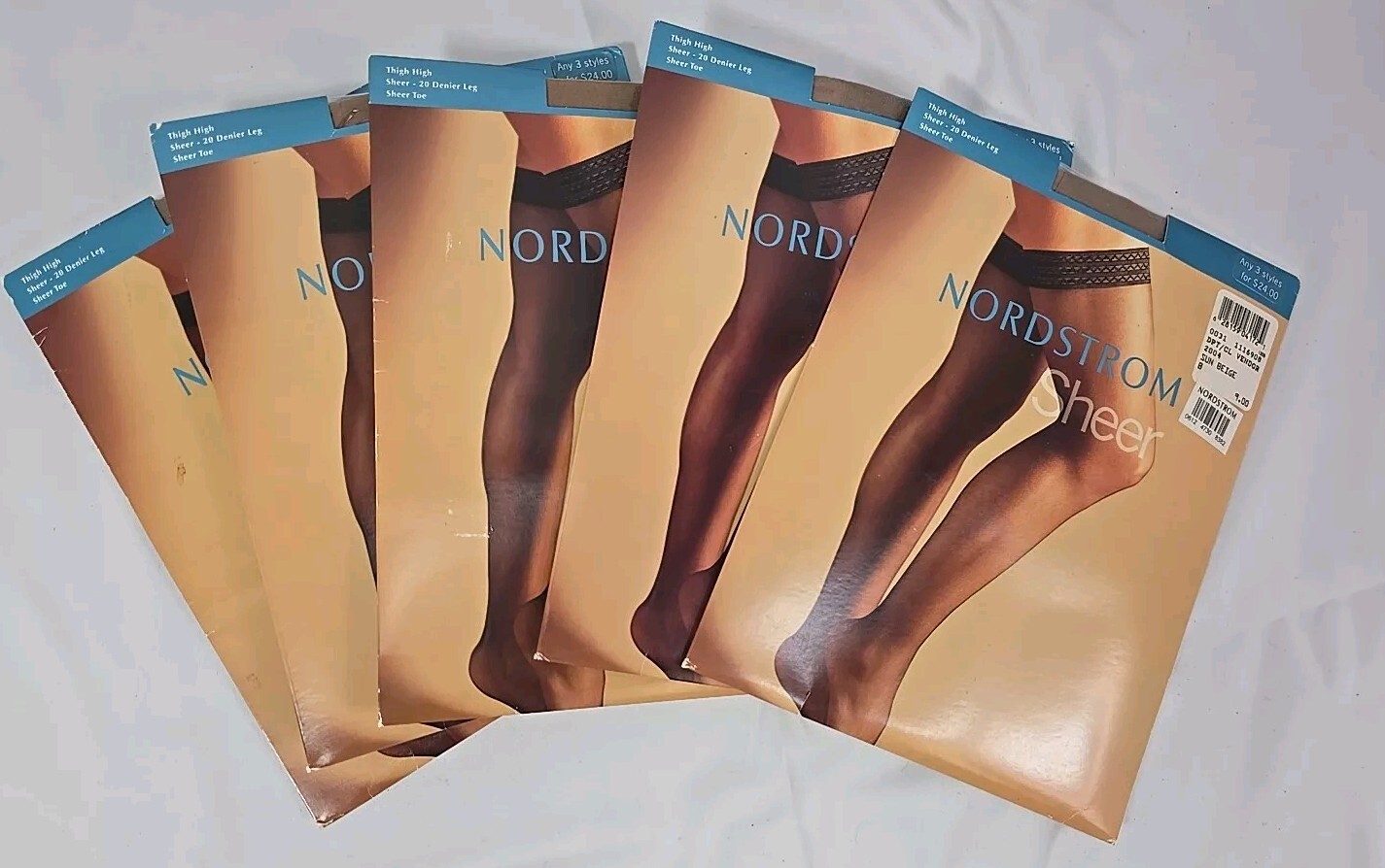 5 Pair Nordstrom Sheer Pantyhose Beige Black 20 Denier Leg Size B NEW