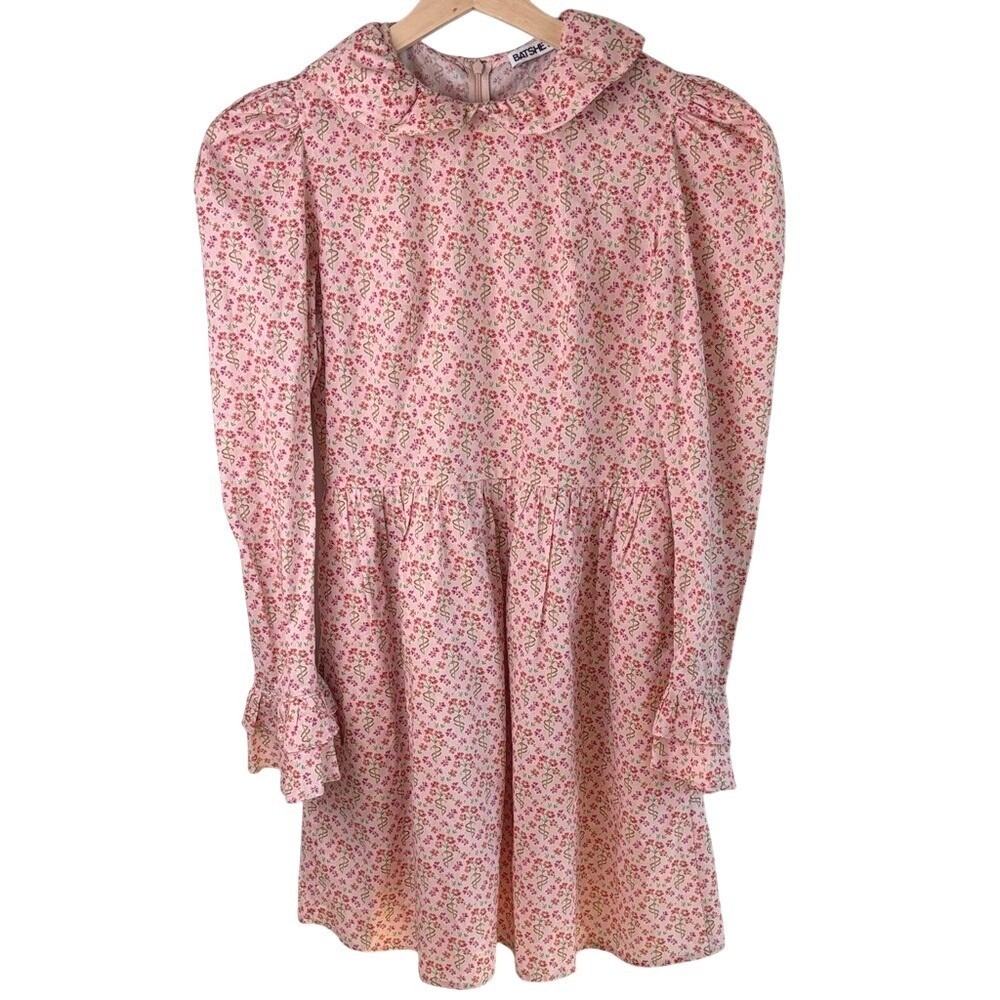 Batsheva Pink Floral Prairie Mini Dress Size 2 Cottagecore Coquette