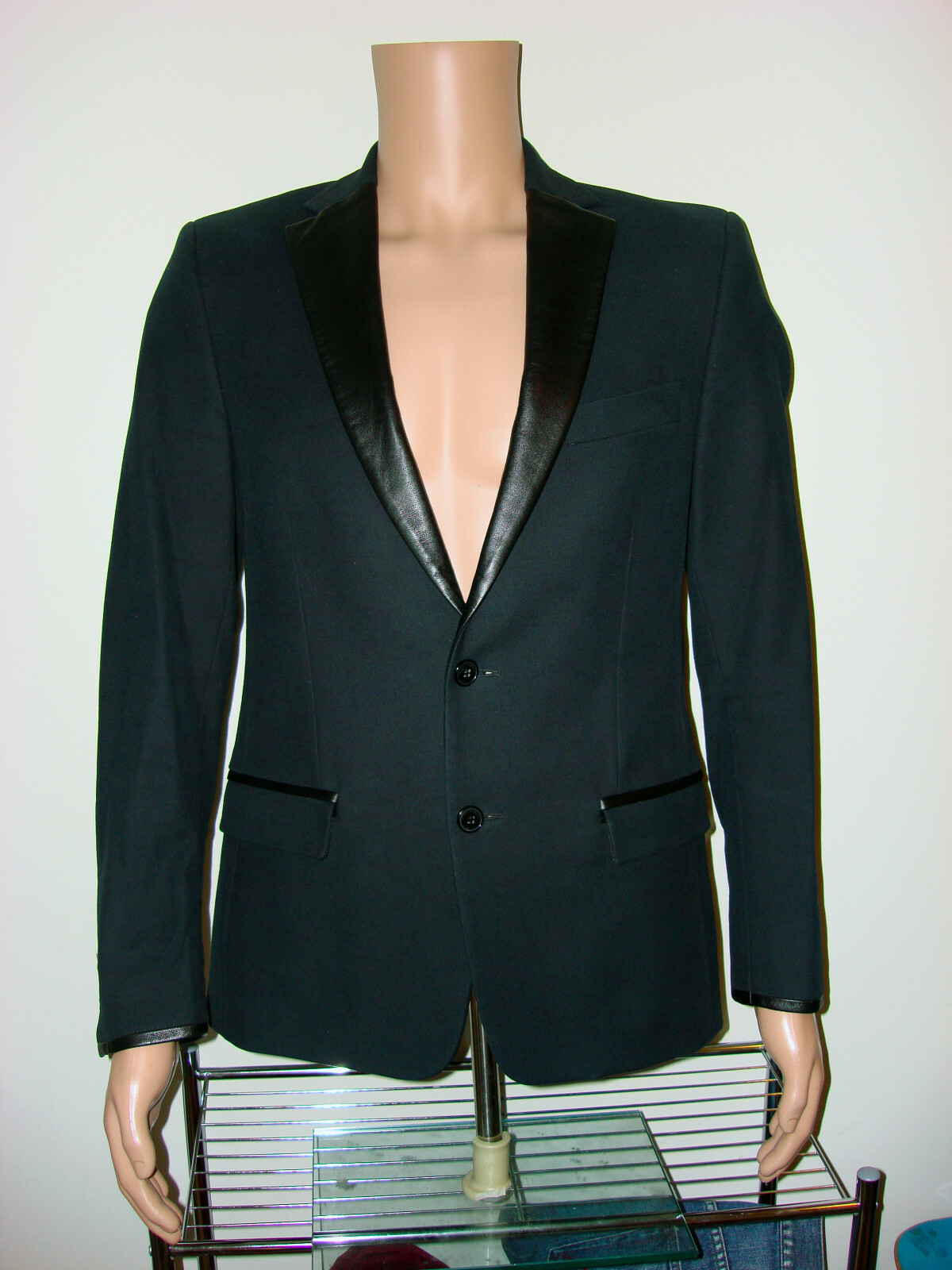 $1095 NEW VERSACE BLAZER BLACK TUXEDO EVENING SLIM SMOKING JACKET LEATHER 38 MEN