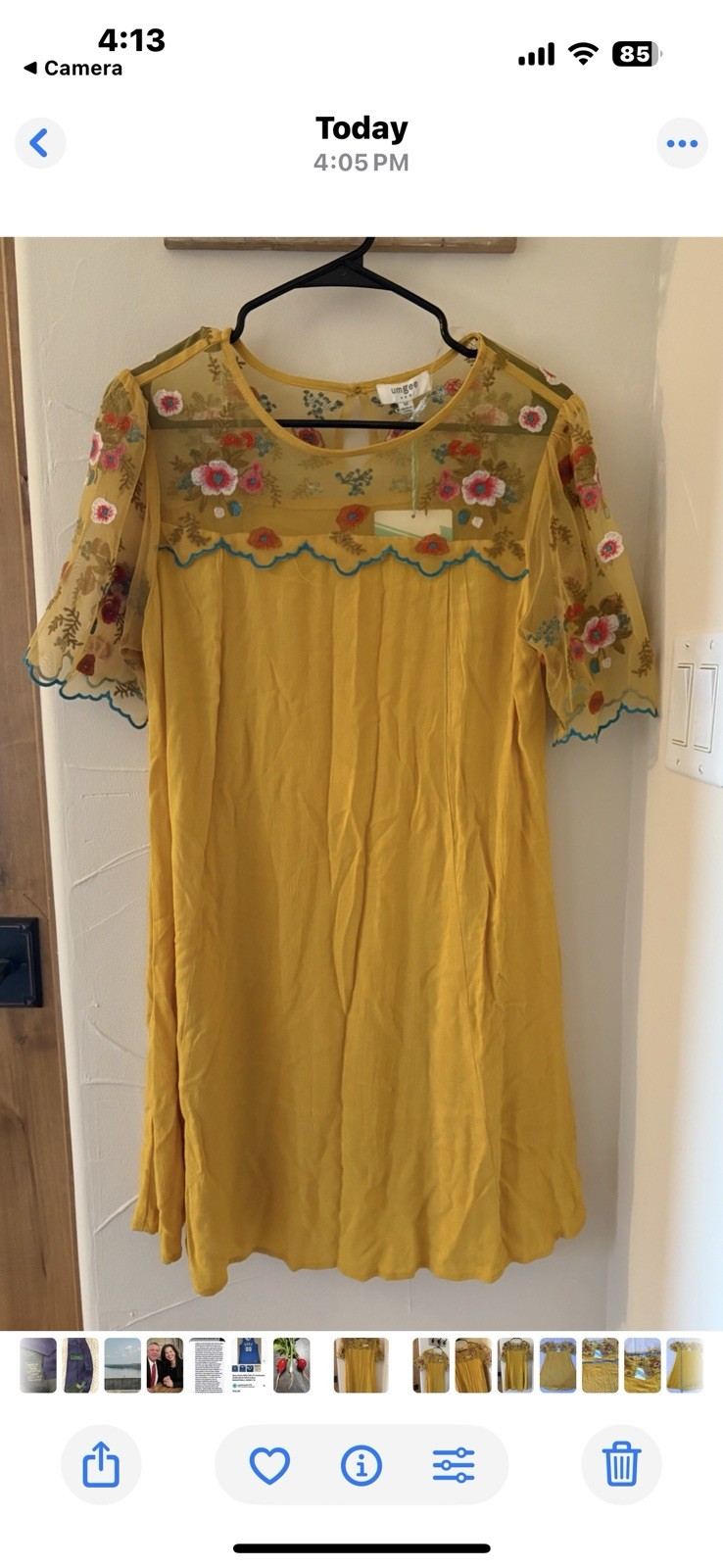 Umgee Women’s Floral Boho Tunic Dress Mustard Yellow Size Medium