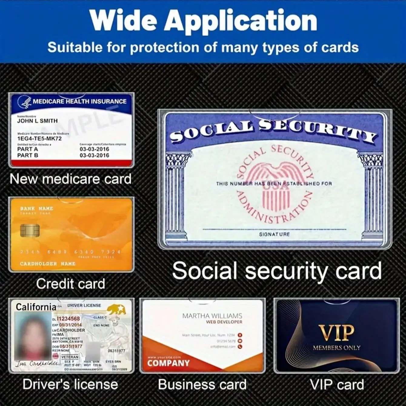 5-Pack Medicare Holder Protector Sleeves Clear PVC For Credit Card Business Card
