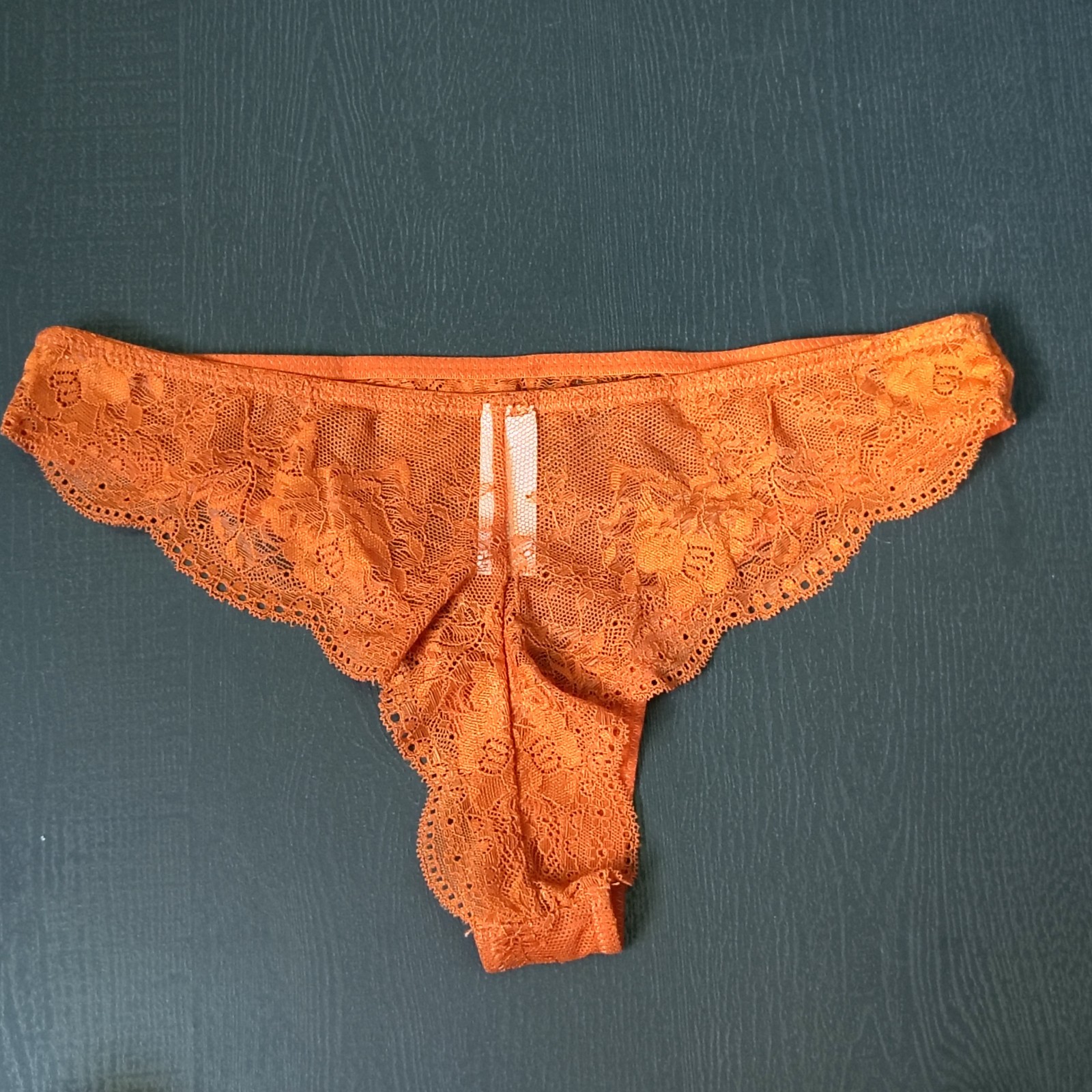 Lingerie Scallop Trim Lace Thong M Size Luvlette Orange Color