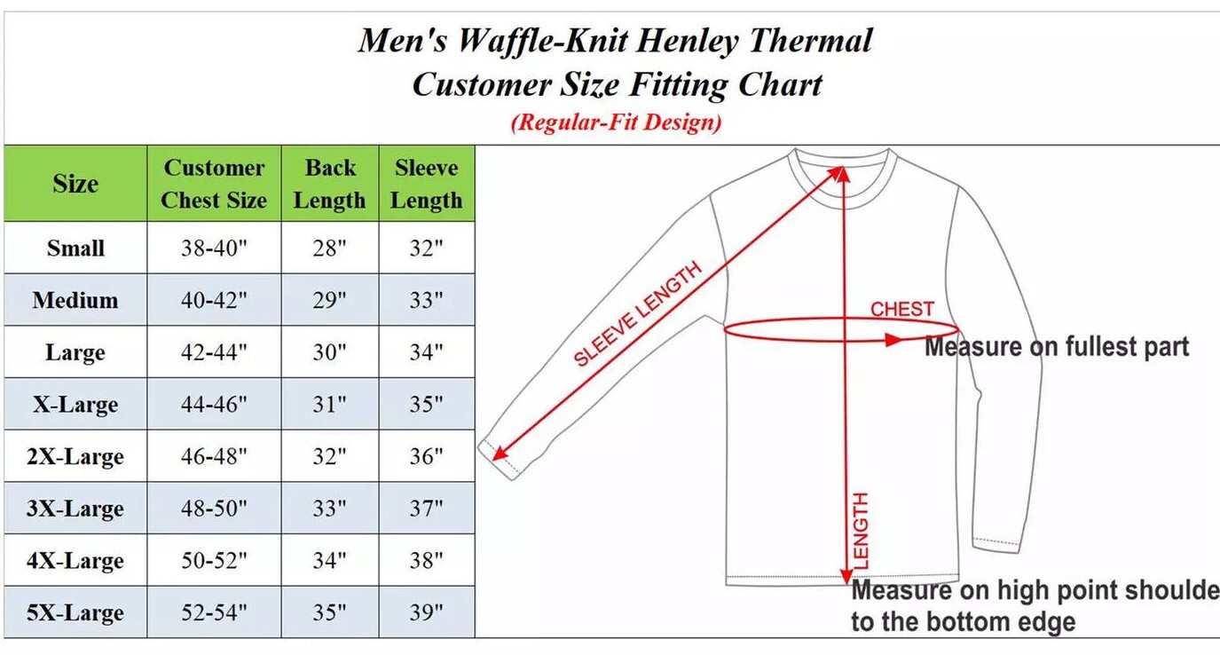 Men’s 3-Button Thermal Waffle-Knit Henley Shirts ( Sizes, S-5XL ) NEW Free Shipp