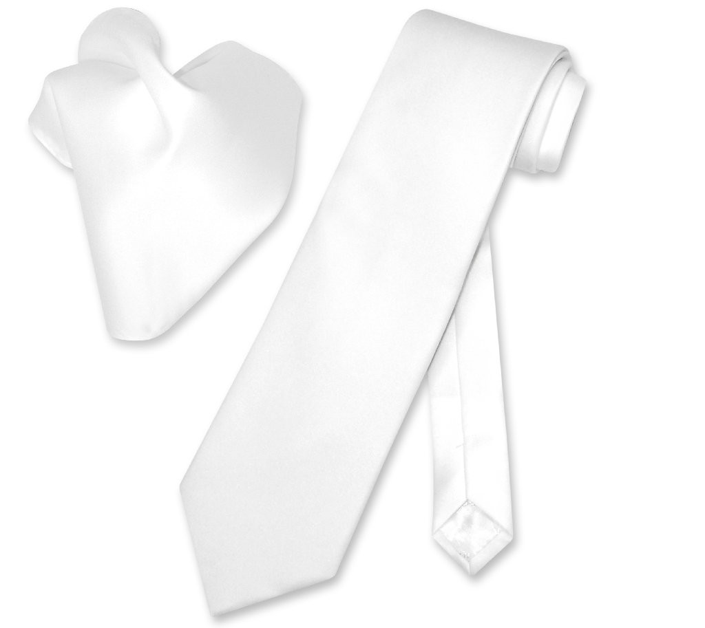 Vesuvio Napoli Solid WHITE Color NeckTie and Handkerchief Mens Neck Tie Set