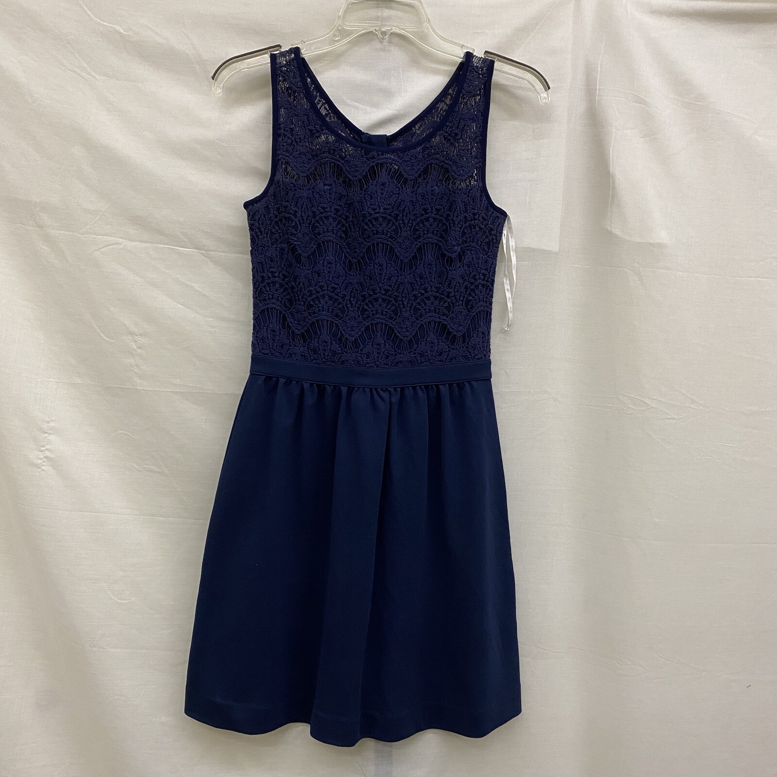 Lilly Pulitzer Womens Sz XS Rhea Navy Crochet Fit And Flare Sleeveless Dress